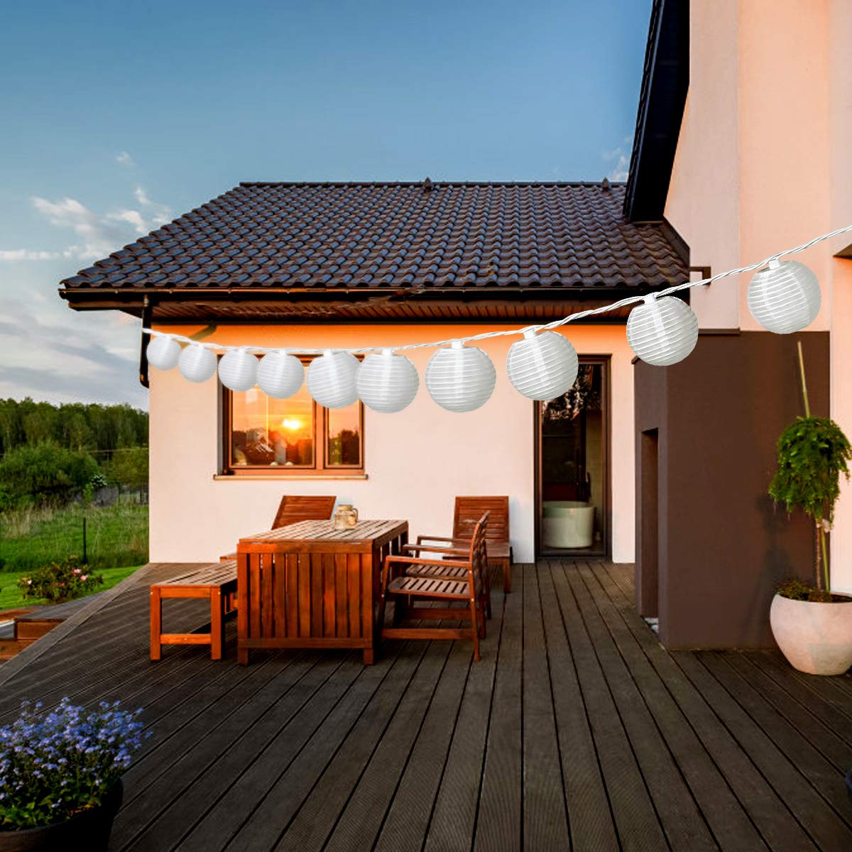Tigomoov Lantern String Lights Plug In, Outdoor Lantern Lights String 9.83Ft Pack Of 10 Nylon Lantern String Lights For Patio,White Lights String For Bedroom(Lanterns Need Simple Assembly)