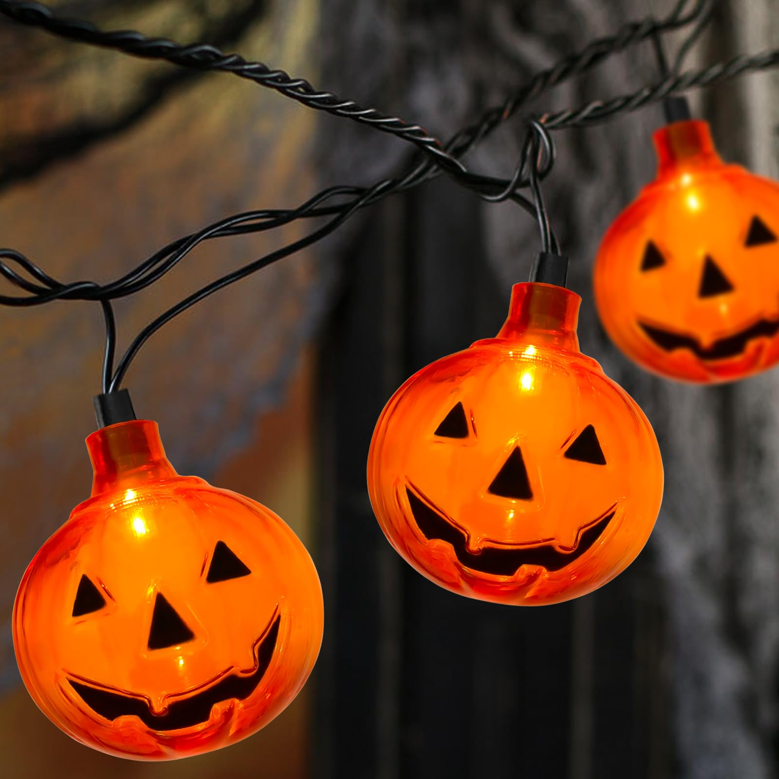 SUNSGNE Pumpkin String Lights, 8.5ft Halloween String Lights with 10 Smiling Jack-O-Lantern Pumpkin Lights, Halloween Hanging Decorative String Lights for Indoor Outdoor Halloween Party Decorations
