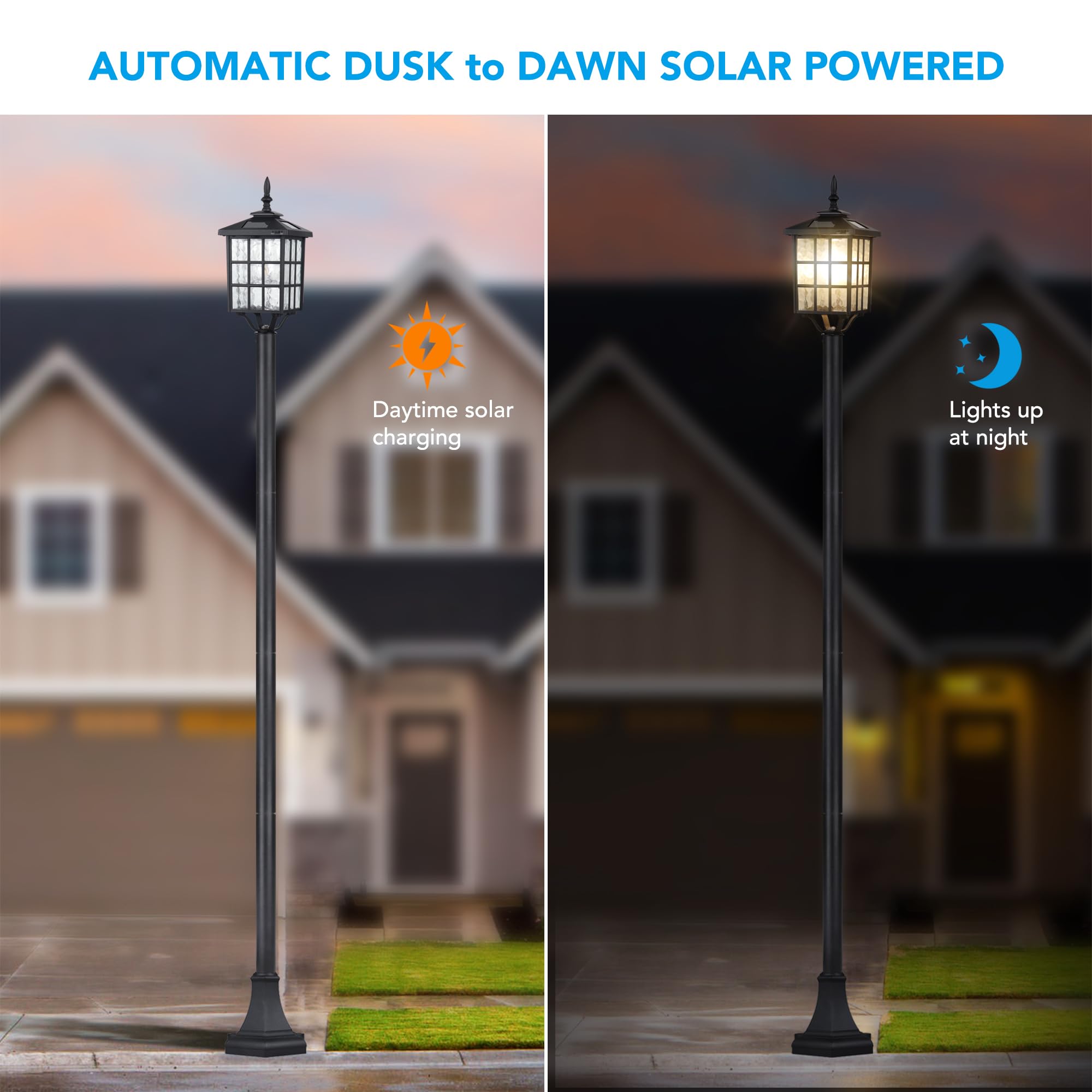 Kemeco Solar Lamp Post Light, LED Waterproof Metal Outdoor Lighting, Black, Model 4224, for Pathway Garden Driveway Landscape