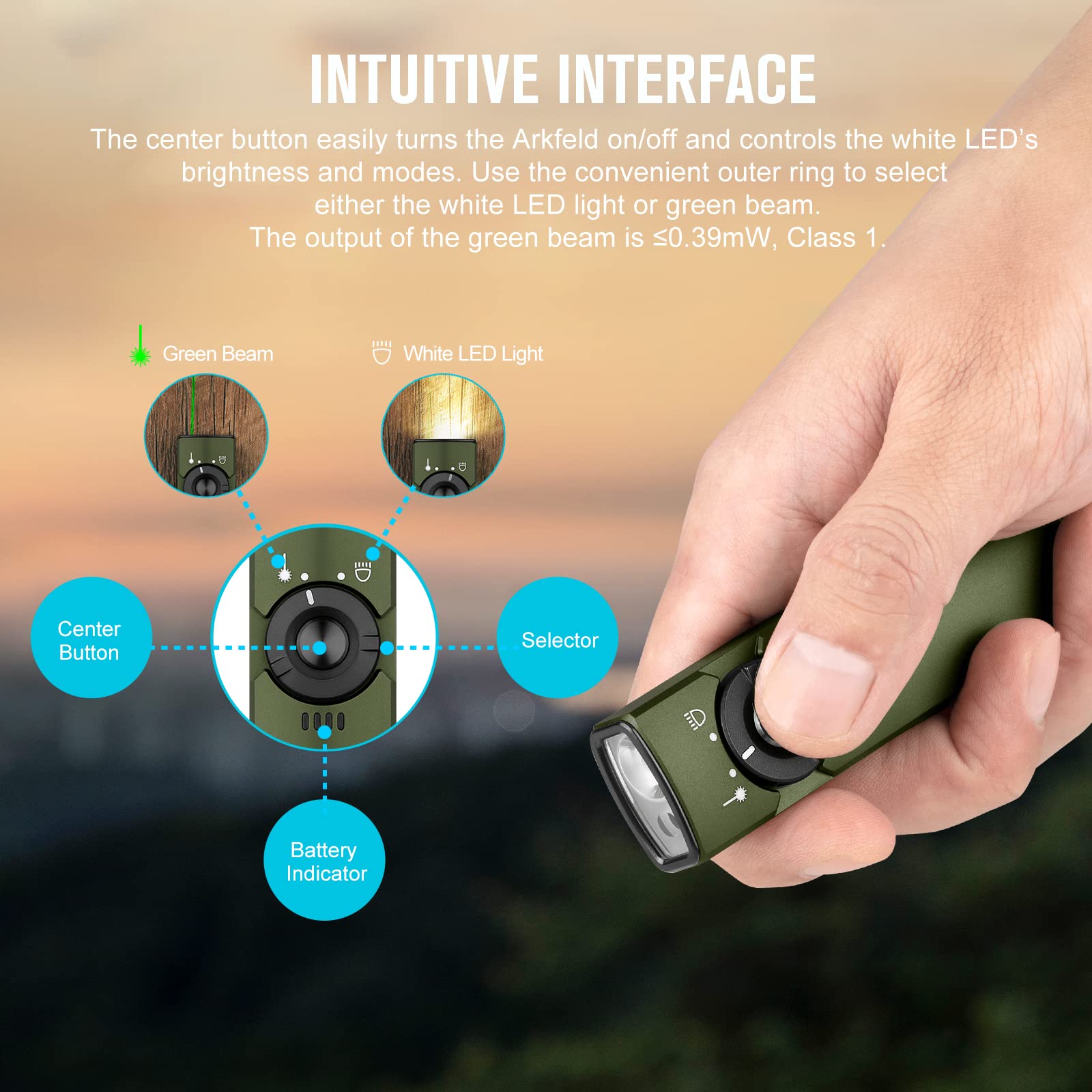 OLIGHT Arkfeld EDC Flashlight, 1000 Lumens, Green Beam & White LED, Aluminum, OD Green, Model O-Arkfeld-ODG-CW#US-FBA