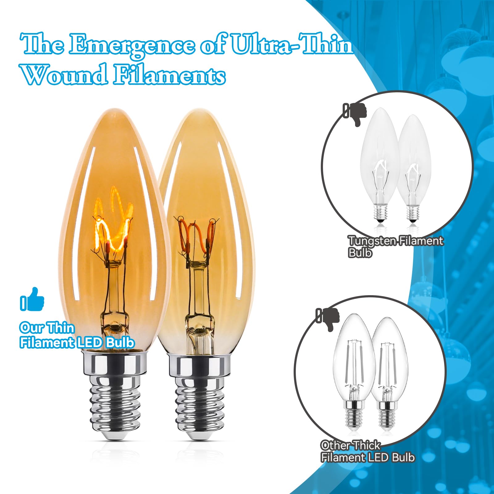 Brighfivey Amber Candelabra Bulb 25W Equivalent, 2W Ultra-Fine Filament E12 Base Candelabra Led Light Bulb, Dimmable Amber Led B