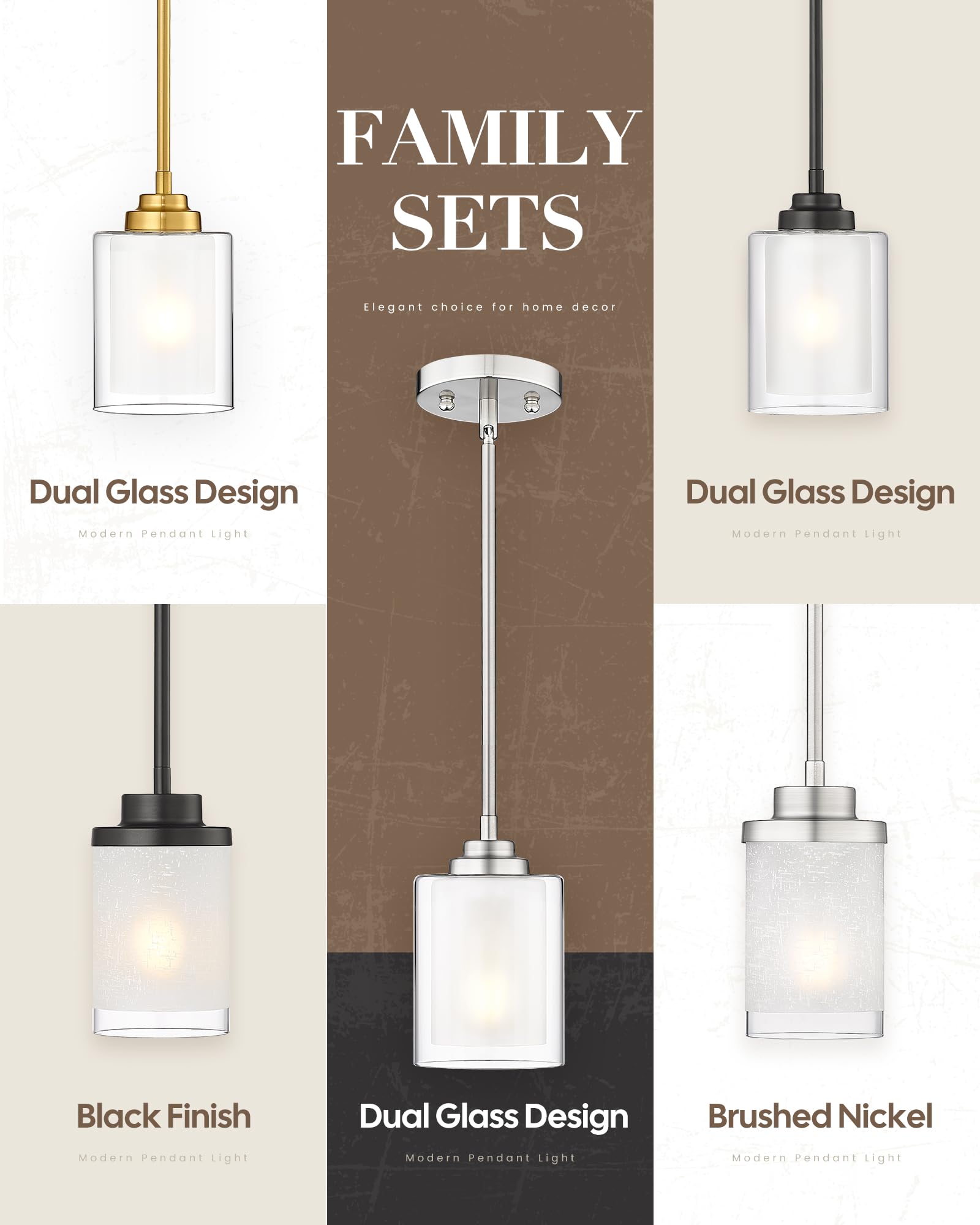 Tengxin Modern Pendant Light Brushed Nickel Modern Pendant Light For Kitchen Island Hanging Ceiling Light Fixture Farmhouse Pendant Lighting For Dining Room Bedroom Bar Office Txplbn02