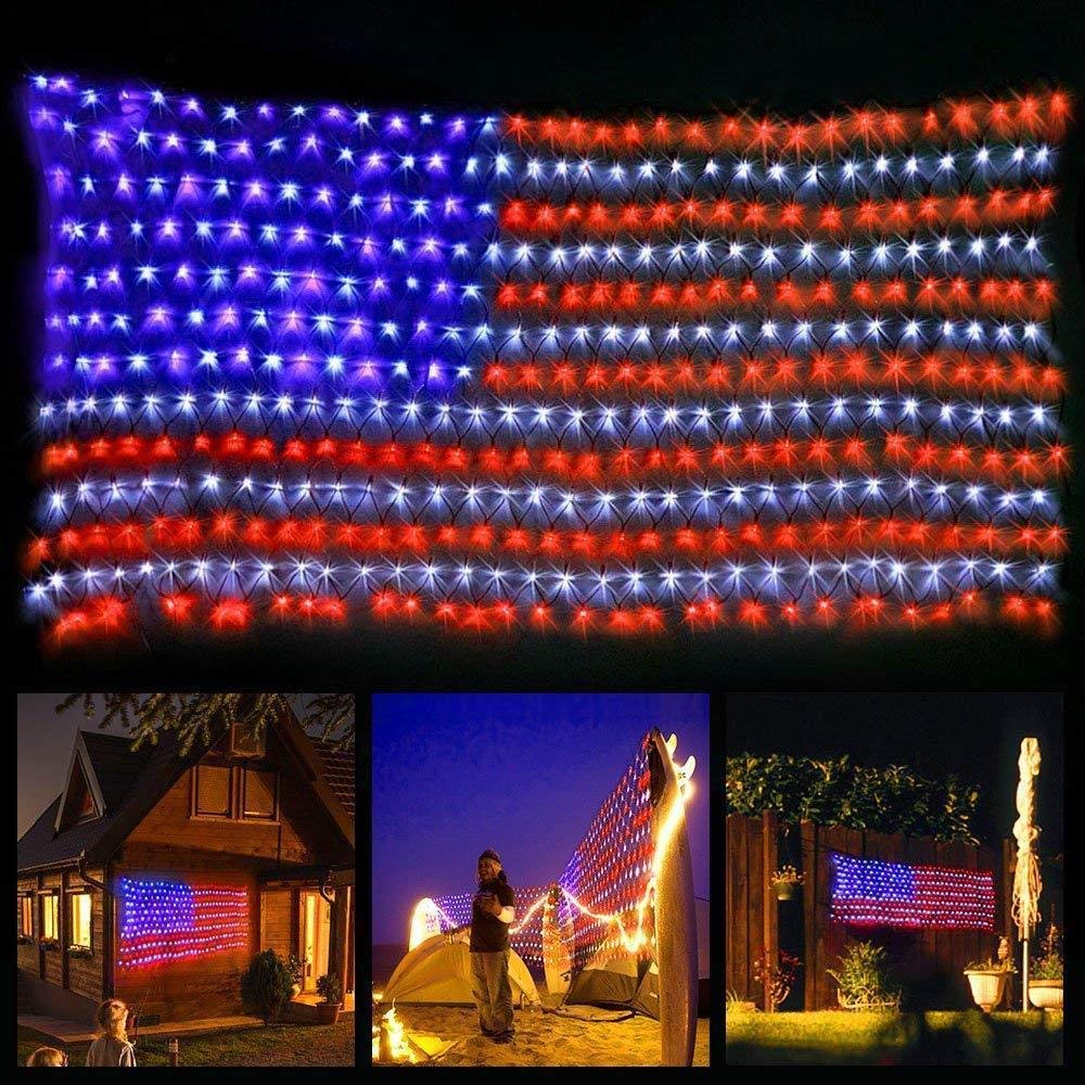 realization LED Flag String Lights, Waterproof, 6.5ft x 3.3ft, Red, White, Blue, Model TSD-200W-5/S for Yard, Garden,
