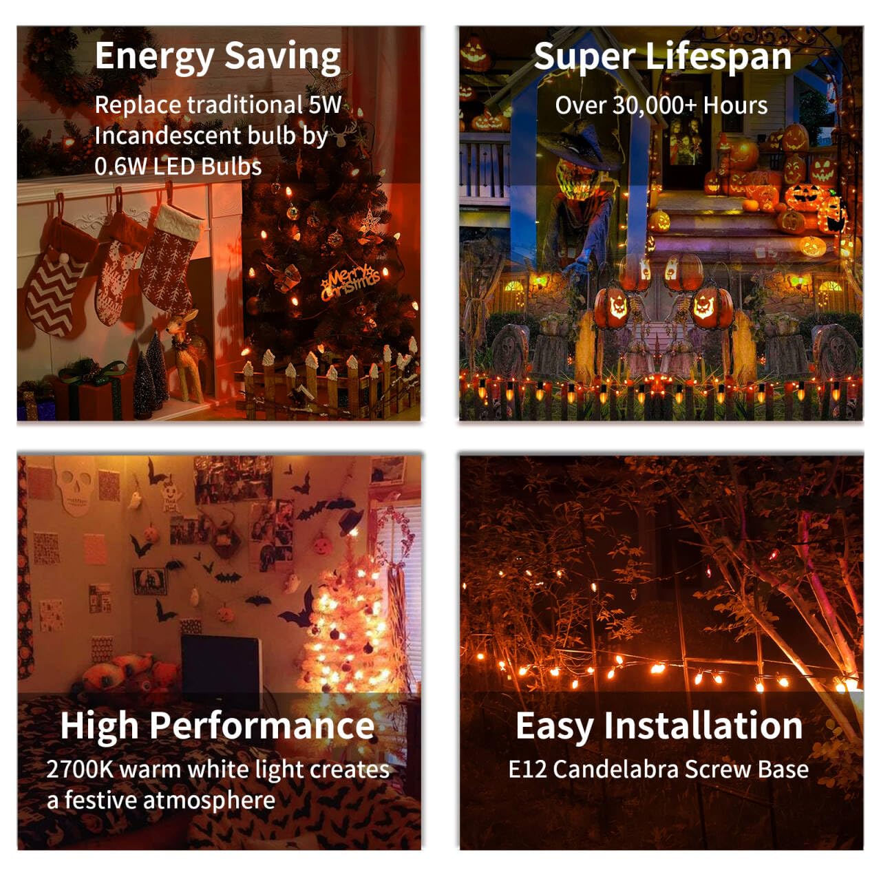 Chyparty 25 Pack C7 Replacement Bulbs, Orange Led Halloween Light Bulbs For Outdoor String Lights, Patio, Christmas Decor, E12 C