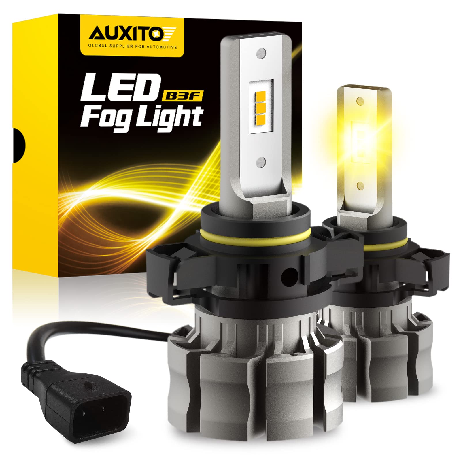 AUXITO 5202 LED Fog Light Bulbs, 3000K Amber Yellow, 6000 Lumen, Plug and Play, Pack of 2