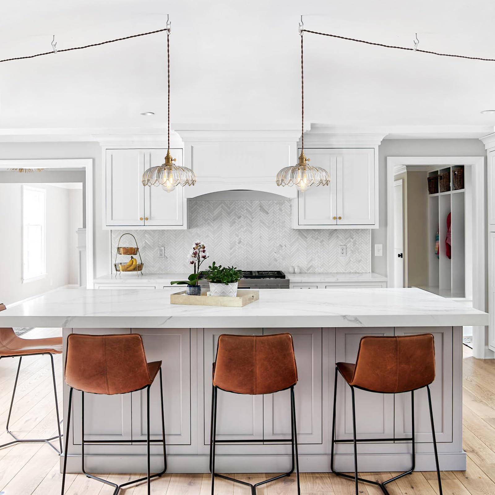 Xzhgcee Plug In Pendant Light Fixtures, Plug In Hanging Light Glass Pendant Light, Pendant Lighting For Kitchen Island, Bedroom,