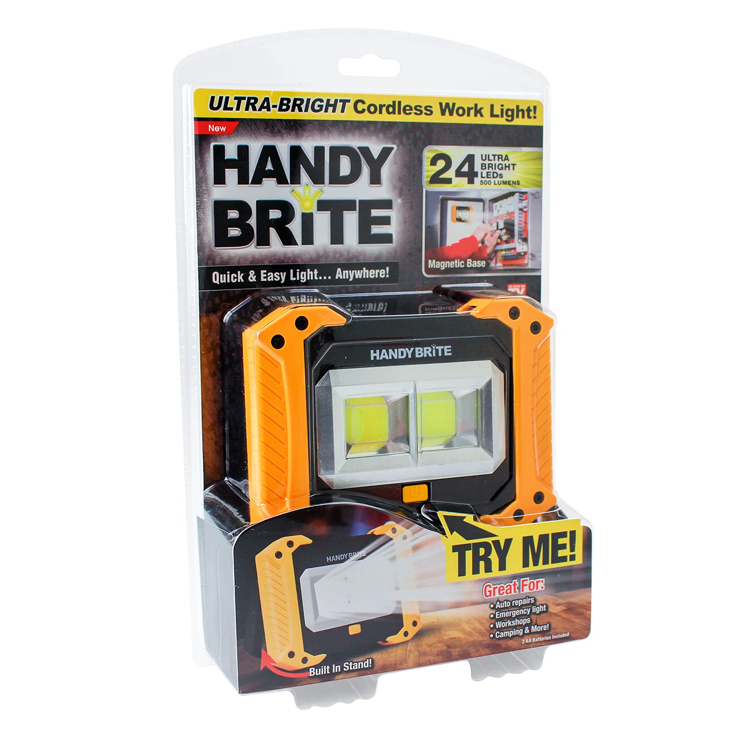 Ontel Ultra Bright Portable LED Work Light, 500 Lumens, Battery Powered, Standard Size, White, Model HBWL-MC12/4