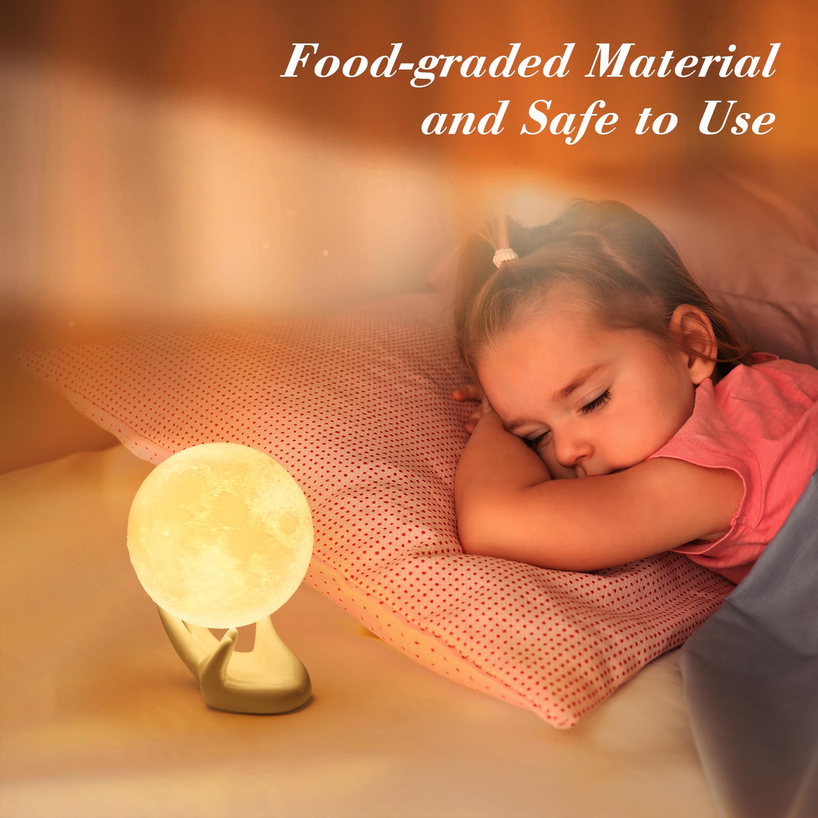 Mydethun 3D Moon Lamp - Ceramic Base, Touch Control LED Night Light, 3.5 Inch, White & Yellow, Model YQD12, Perfect Gift for Home Décor