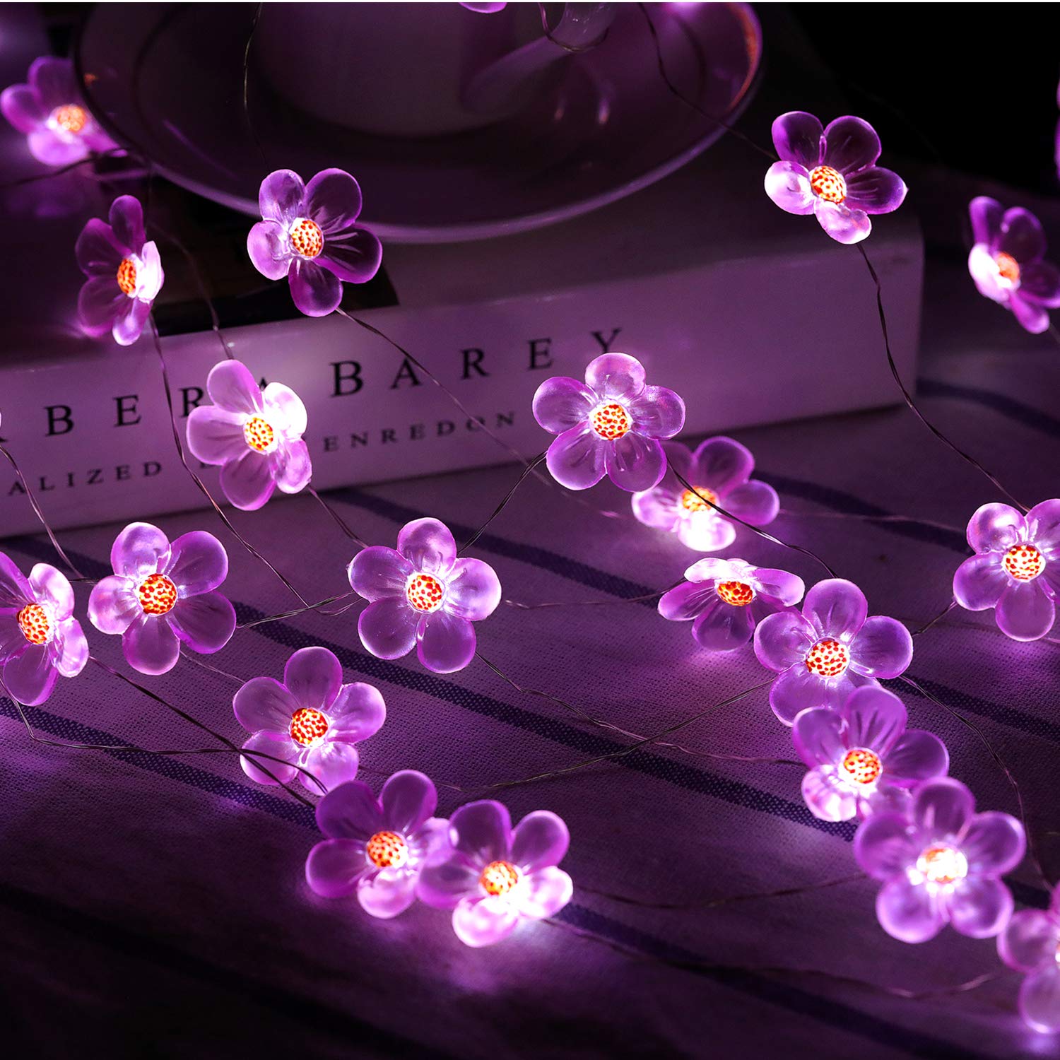 Hdnicezm Flower String Lights,Fairy Pink Cherry Blossom String Lights 21Ft 40 Leds Waterproof Usb Plug In Fun Room Lights For Spring, Nursery, Wedding, Dorm, Girls Bedroom, Baby Carriage Decoration