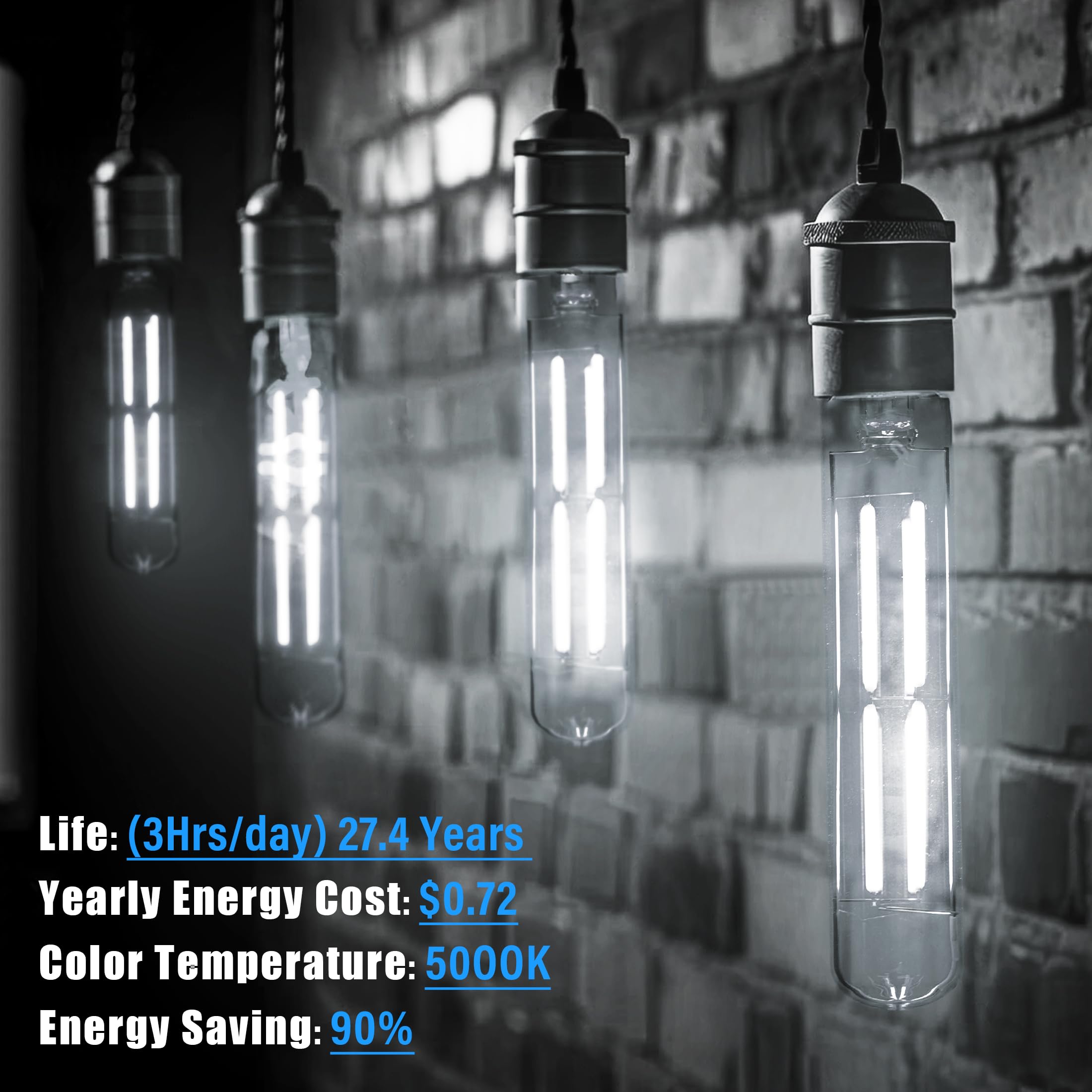 NOVELUX LED Light Bulbs E26 Base 6W 800LM Dimmable 5000K Daylight 9 Inch Glass Tubular Bulbs - 2 Pack