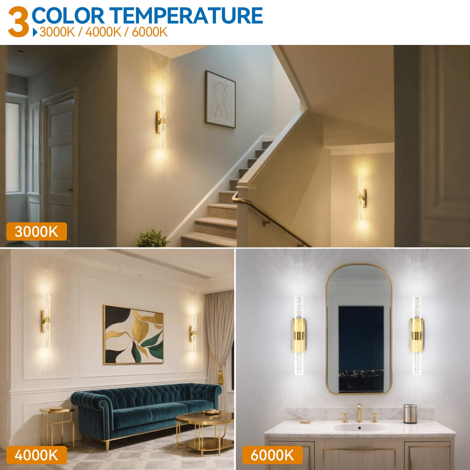 TPSHPTS Dimmable Battery Operated Wall Sconces, 15.7-Inch Gold Acrylic, Set of 2 with Remote, Rechargeable for Bedroom & Living Room Decor
