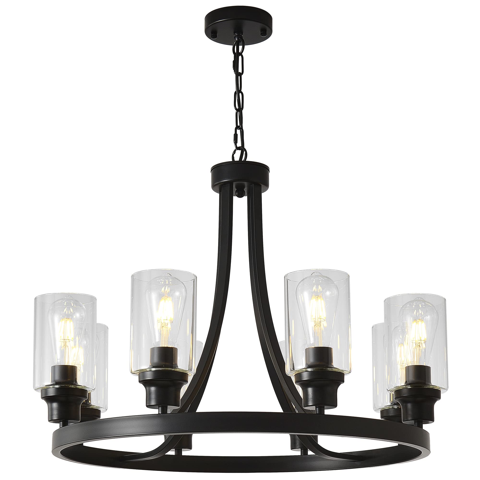 Sivilynus Black Chandelier 8 Lights, Kitchen Island Lighting Industrial Chandelier with Clear Glass Shade, Farmhouse Pendant Lig