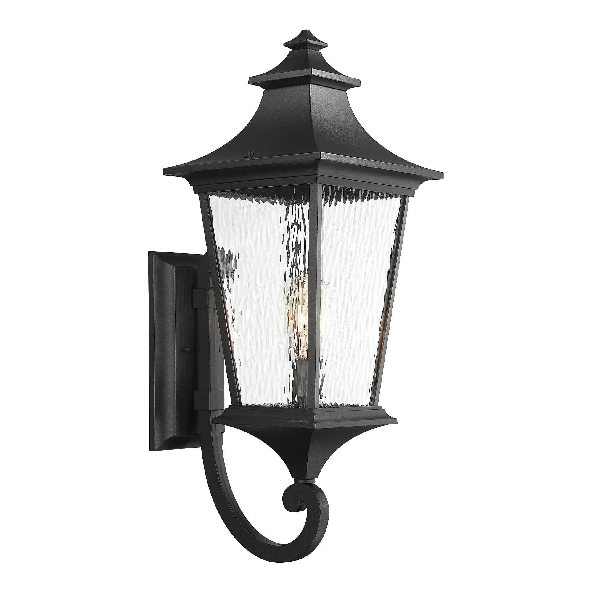 Emliviar 29.3'' Large Exterior Wall Light, Outdoor Wall Sconce Suitable for House Porch, Water Ripple Glass in Black Finish, XE2