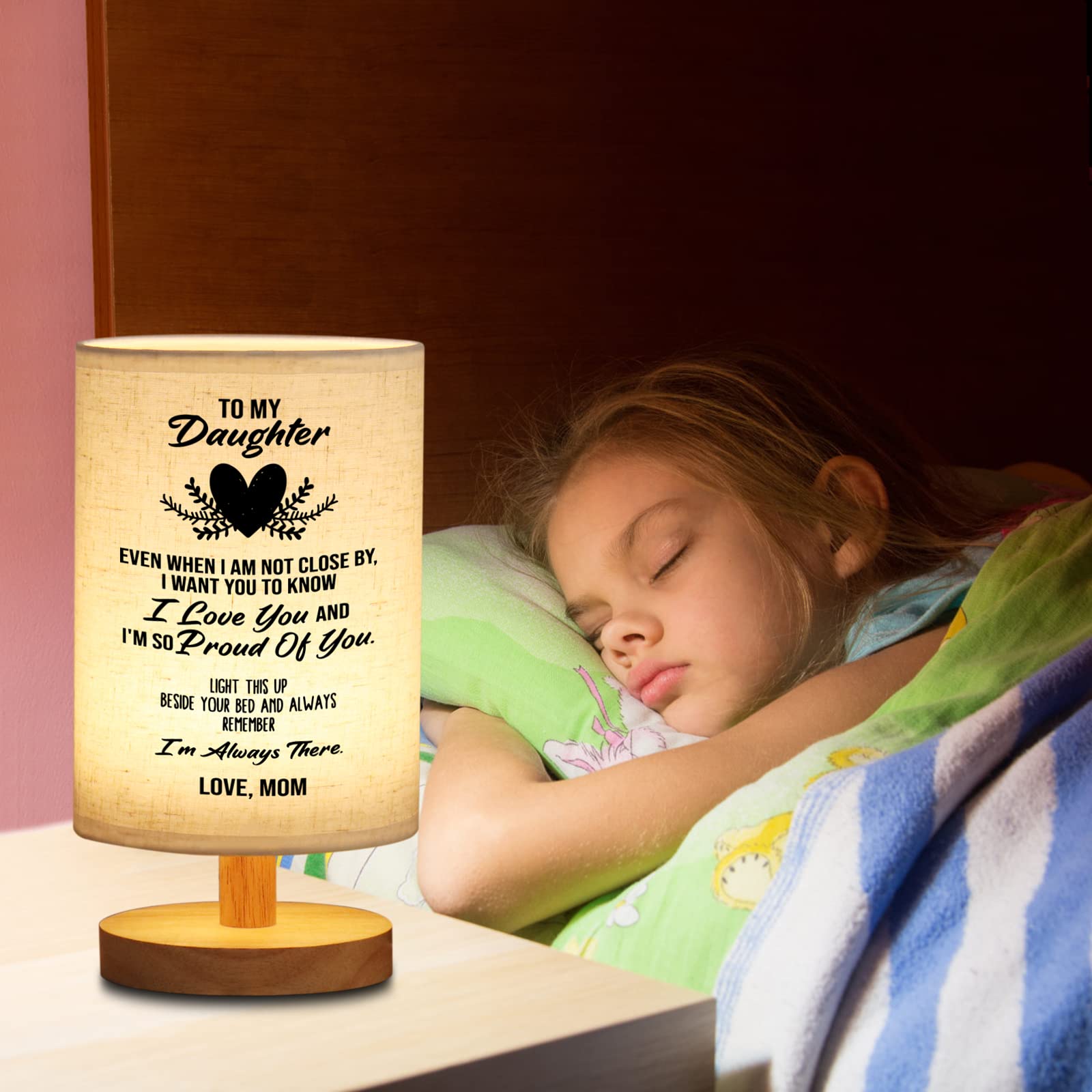 WSYEAR Table Lamp for Daughter - Wooden Night Light, Ideal Gift for Birthdays and Graduations, Color: Daughter Lamp