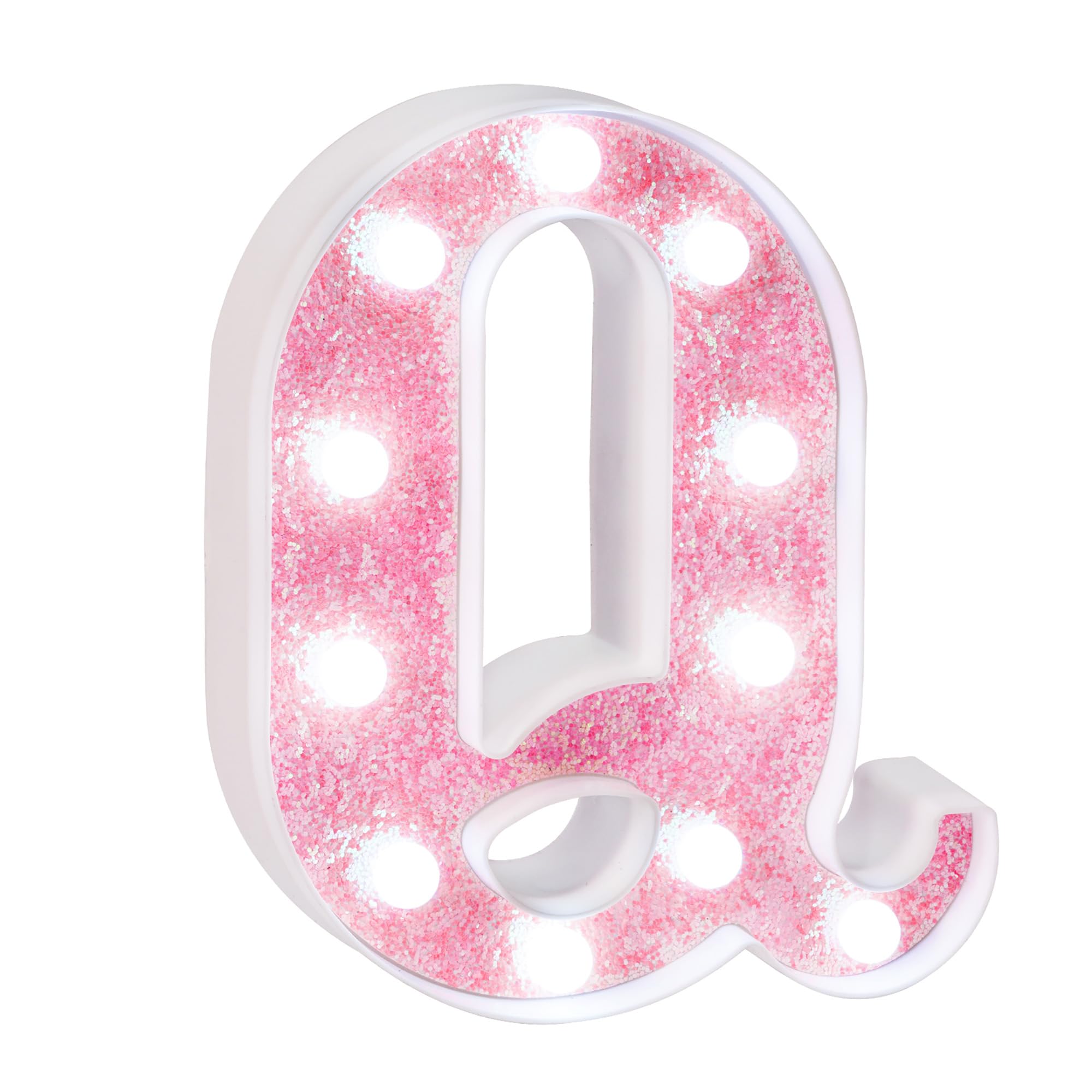 eufony Pink Glitter LED Marquee Light Up Letter Q, Battery Powered, Wall Decor, Table Decorations, Polypropylene
