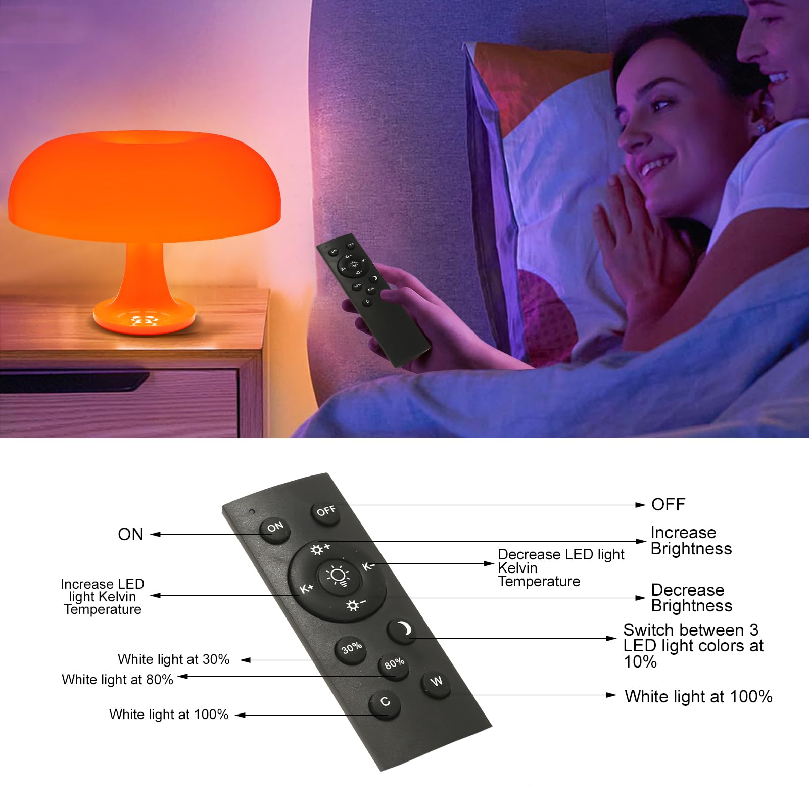 Maryrain Orange Mushroom Table Lamp, Dimmable With 3 Lighting Settings, Retro Mushroom Shade Shaped Desk Lamp, Suitable For Bedr