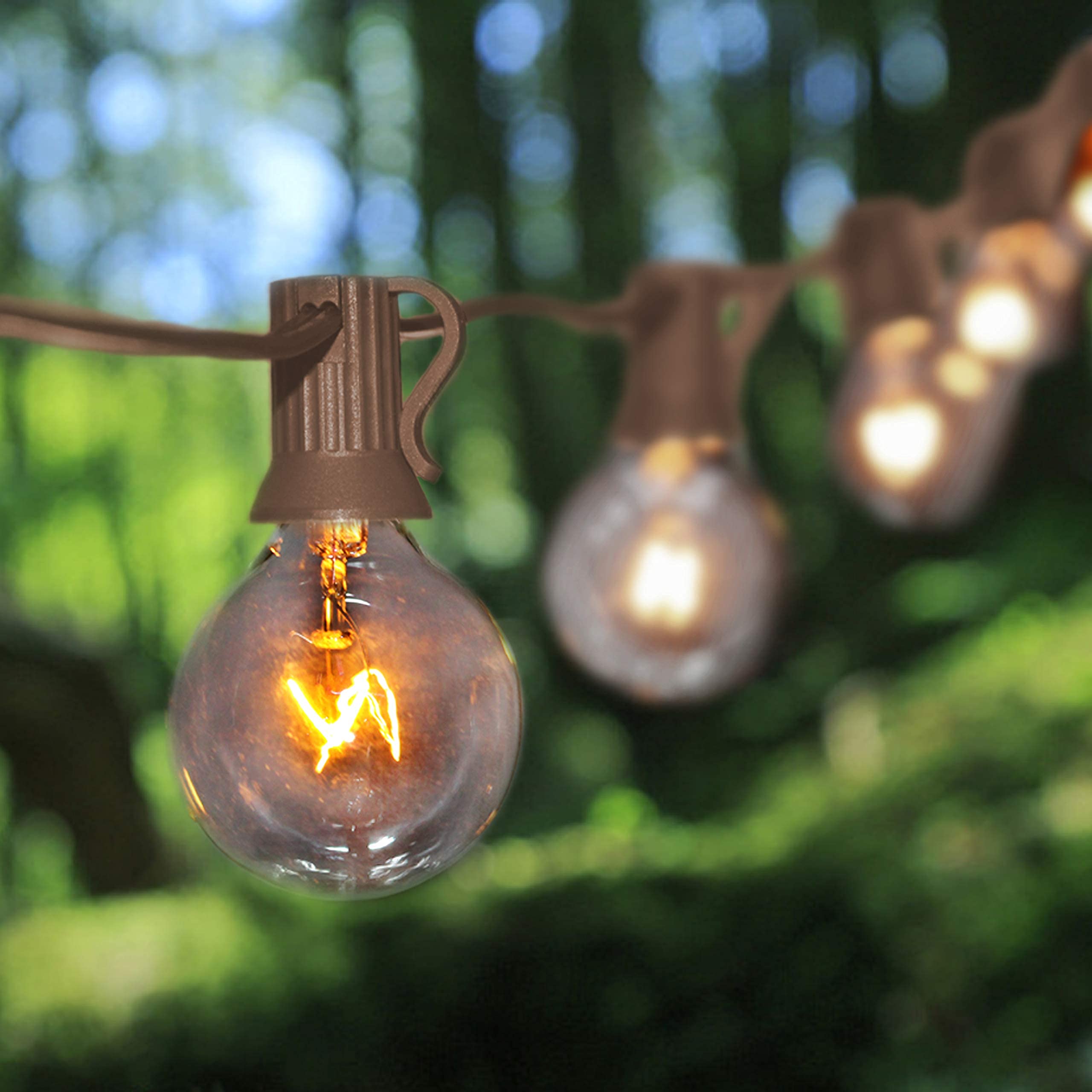 GOOTHY Outdoor String Lights, 25FT Connectable Globe Lights with 27 G40 Clear Bulbs, Brown