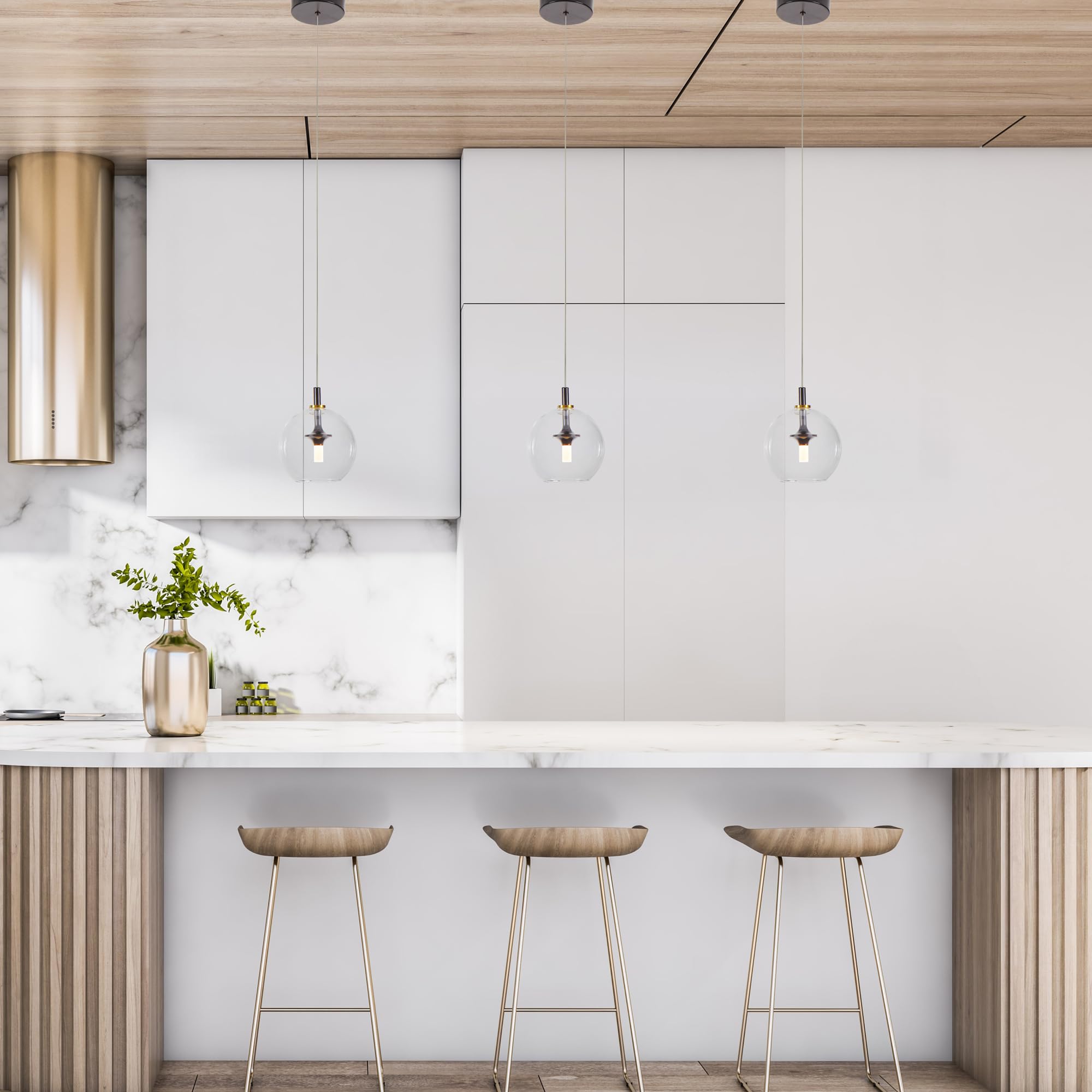 Vonn Portofino 7&quot; Led Pendant Light Fixture, Antique Brass With Glass Shade, Modern Design