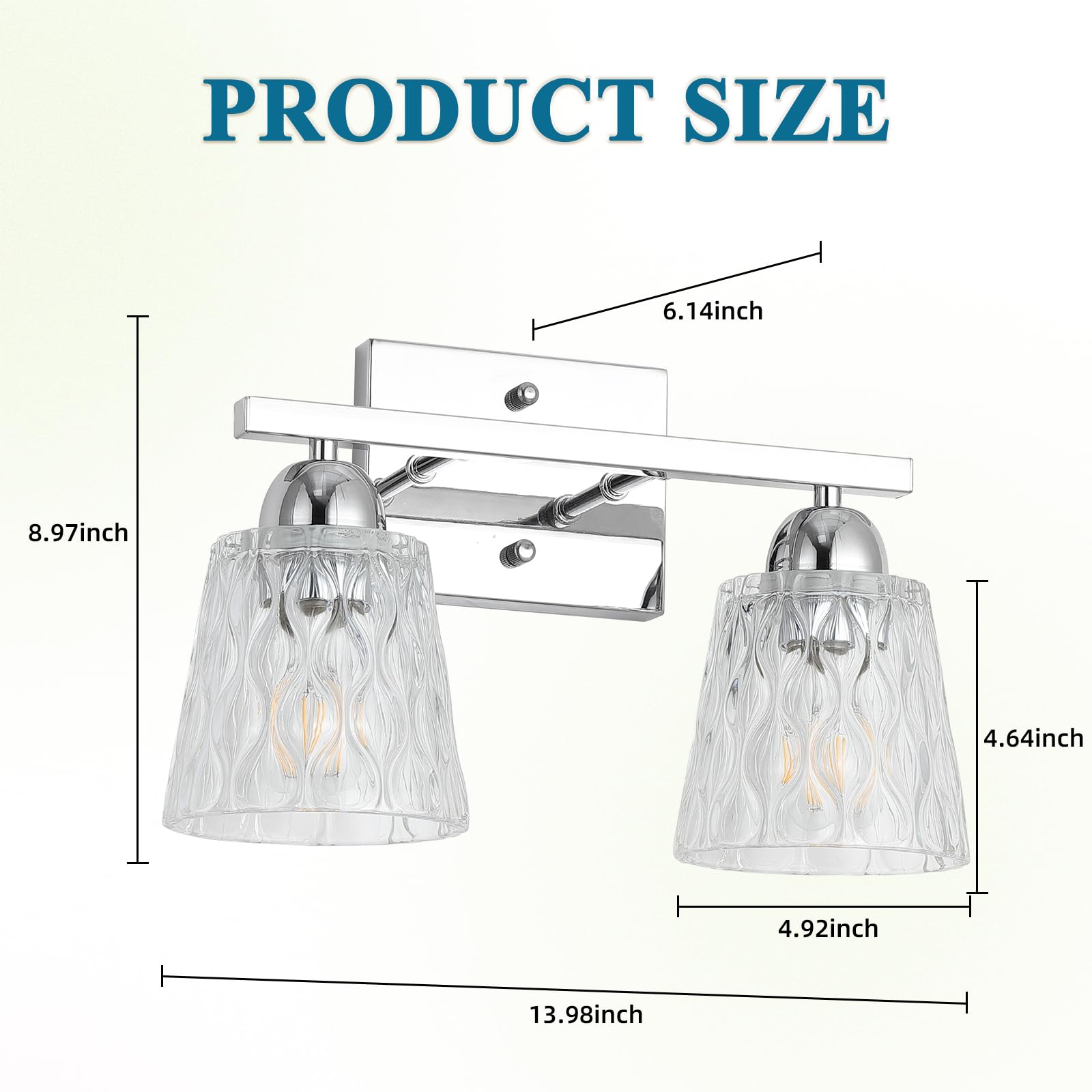 Mecgirn Stainless Steel 2 Light Bathroom Vanity Light, Silver Chrome Bathroom Light Fixtures With Textured Glass Shades, Modern Vanity Lighting Wall Mount Over Mirror