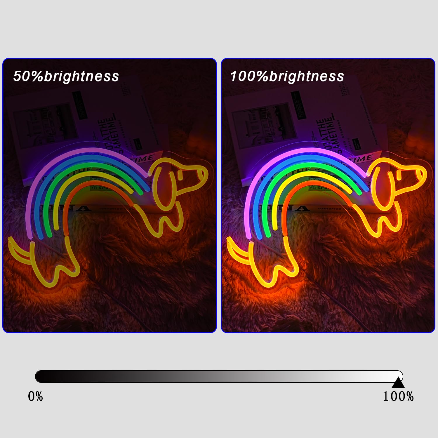 Gyaksjm Rainbow Dachshund Neon Sign - Dimmable Wall Decor - Large Multicolor Acrylic Light for Dog Lovers & Kid Rooms