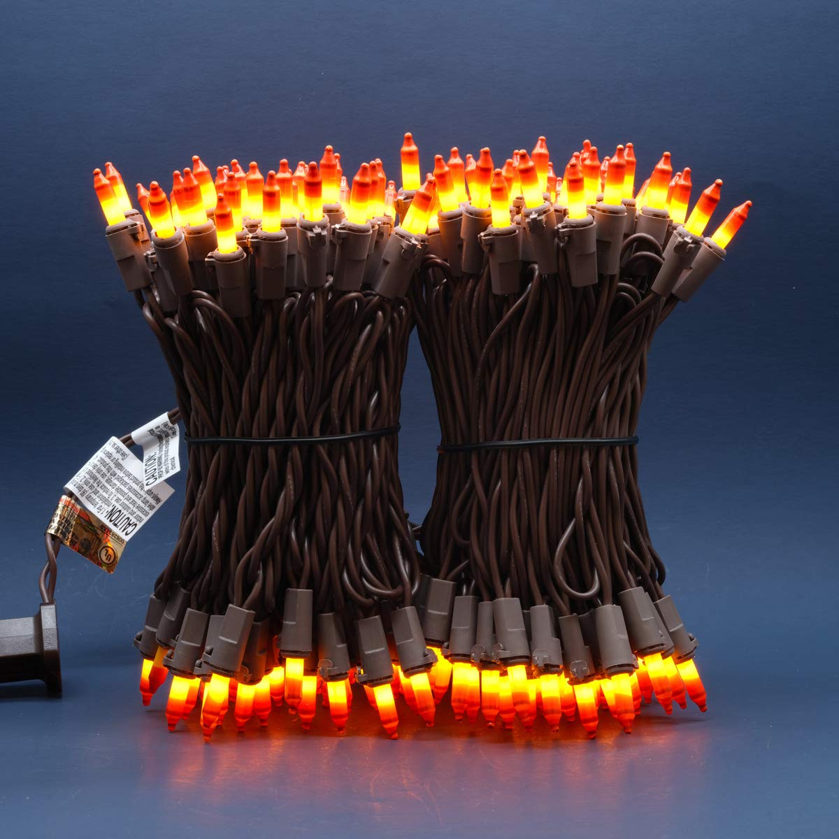 SWEET SHINE Orange Christmas Lights, 200 Count, 33 ft Brown Wire, UL Listed, Copper Wire & Glass Bulbs, Pack of 2 Strands