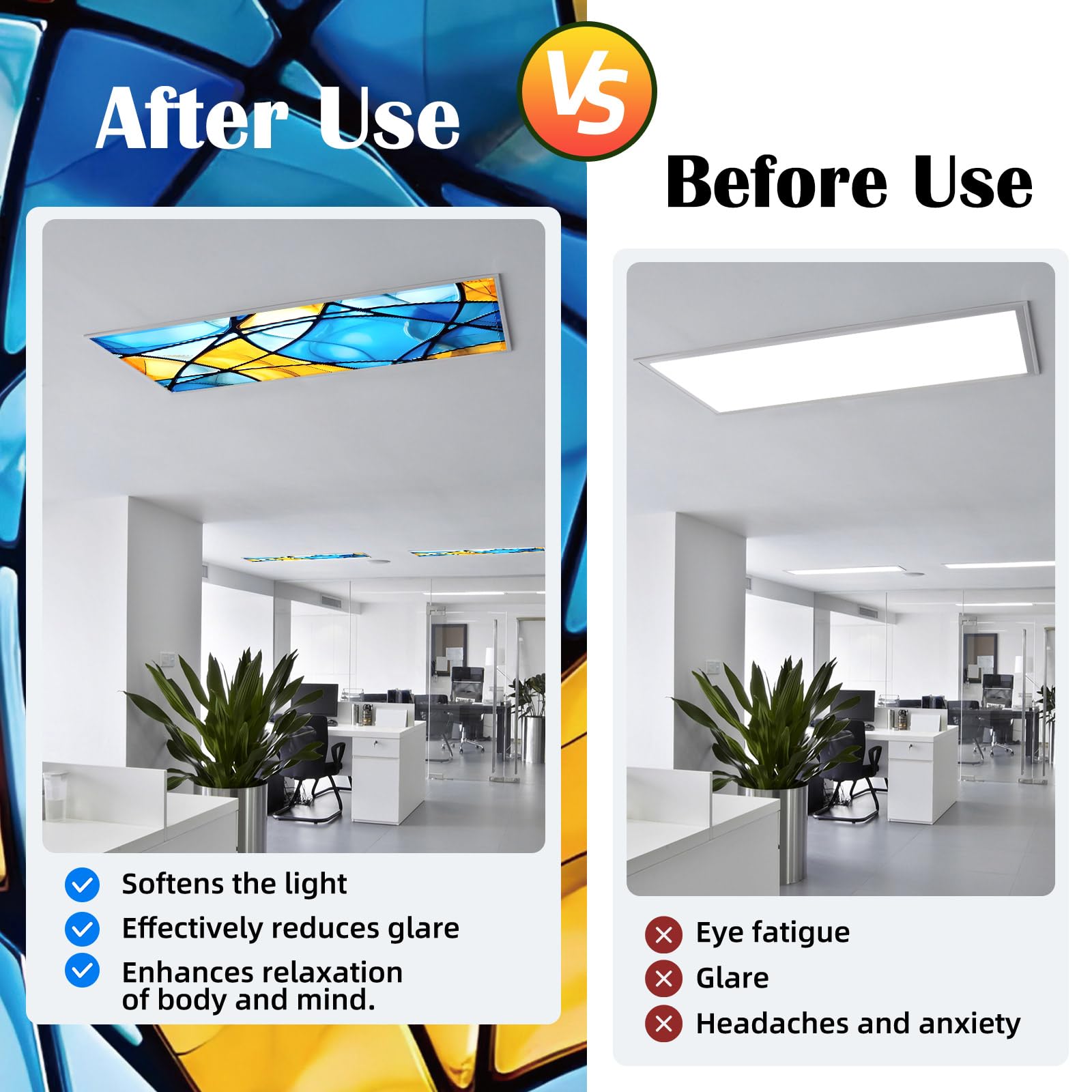 ANGSYLTH Fluorescent Light Covers - 4x2 Feet, Colorful Art, Oxford Fabric, Magnetic Filters for Classroom, Office, Home (2 Pcs)