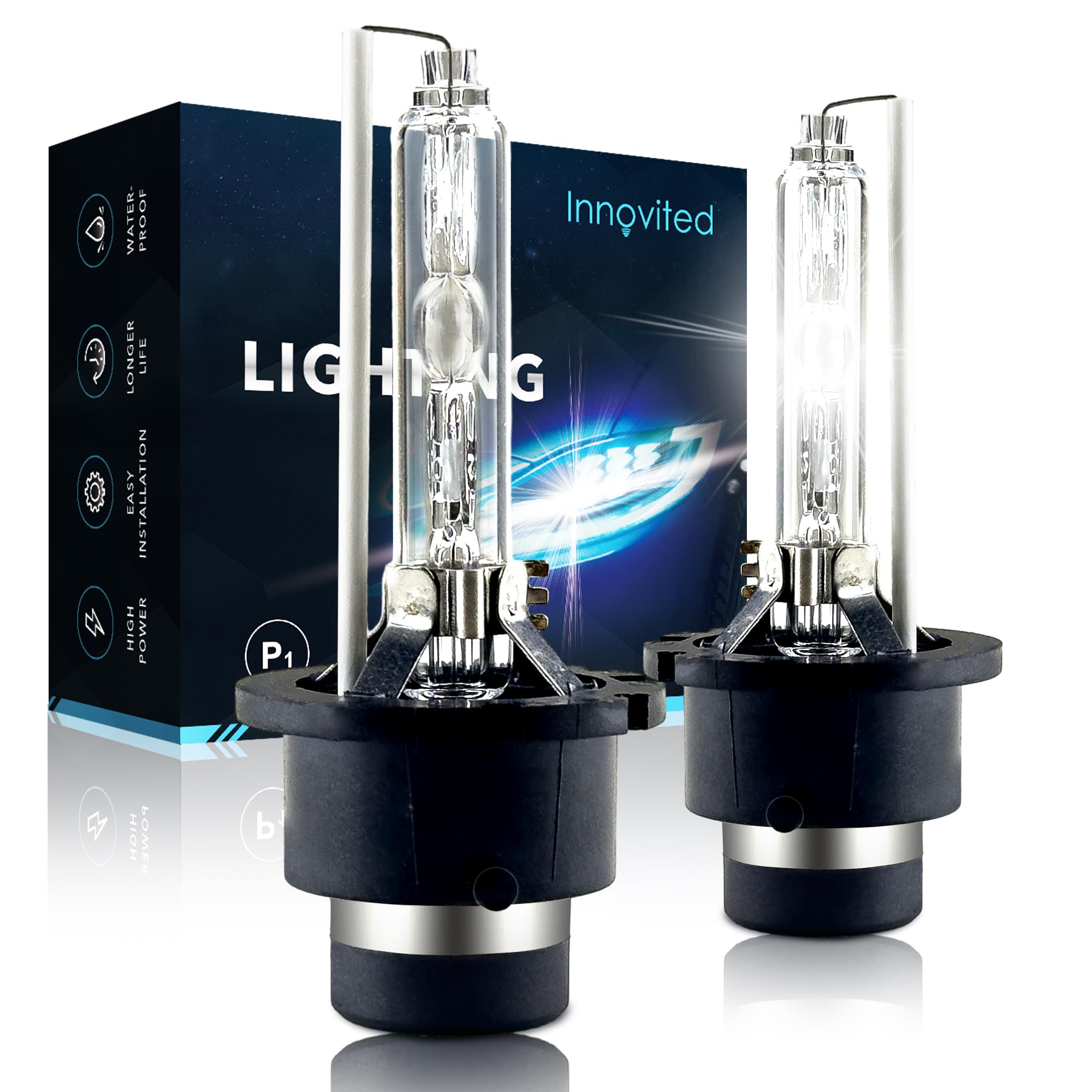 Innovited D2S HID Xenon Headlight Bulbs Pack of 2, 6000K Cool White, High/Low Beam Replacement Bulbs