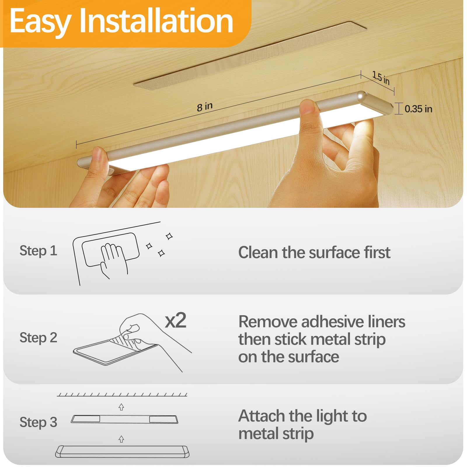 Ylxs 30-Led Motion Sensor Under Cabinet Lighting, 8-Inch Magnetic Rechargeable Under Counter Closet Lights, Wireless Light Bar,