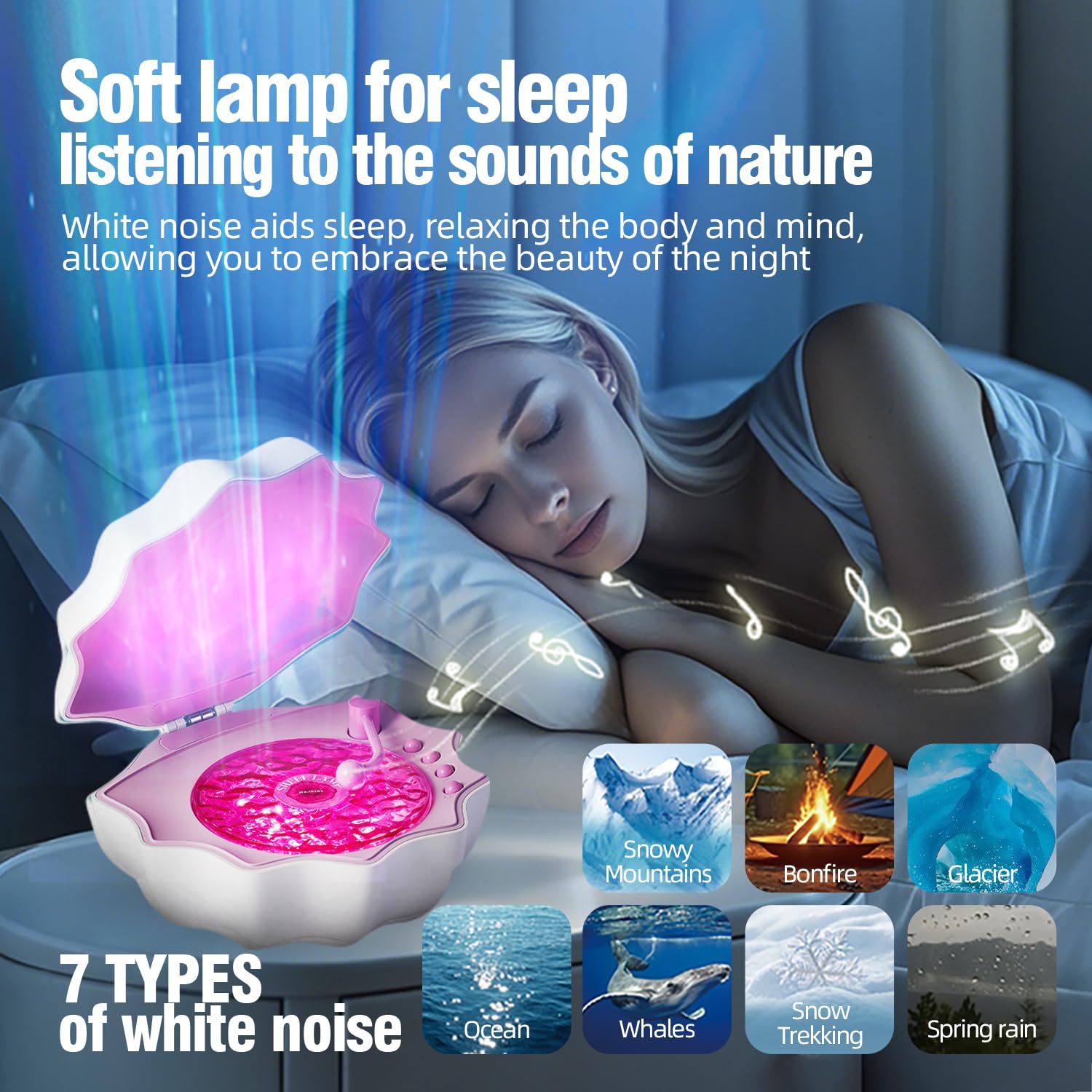 PILIPALASTAR Northern Lights Projector with Bluetooth Speaker, White Noise, Purple, Model Z6