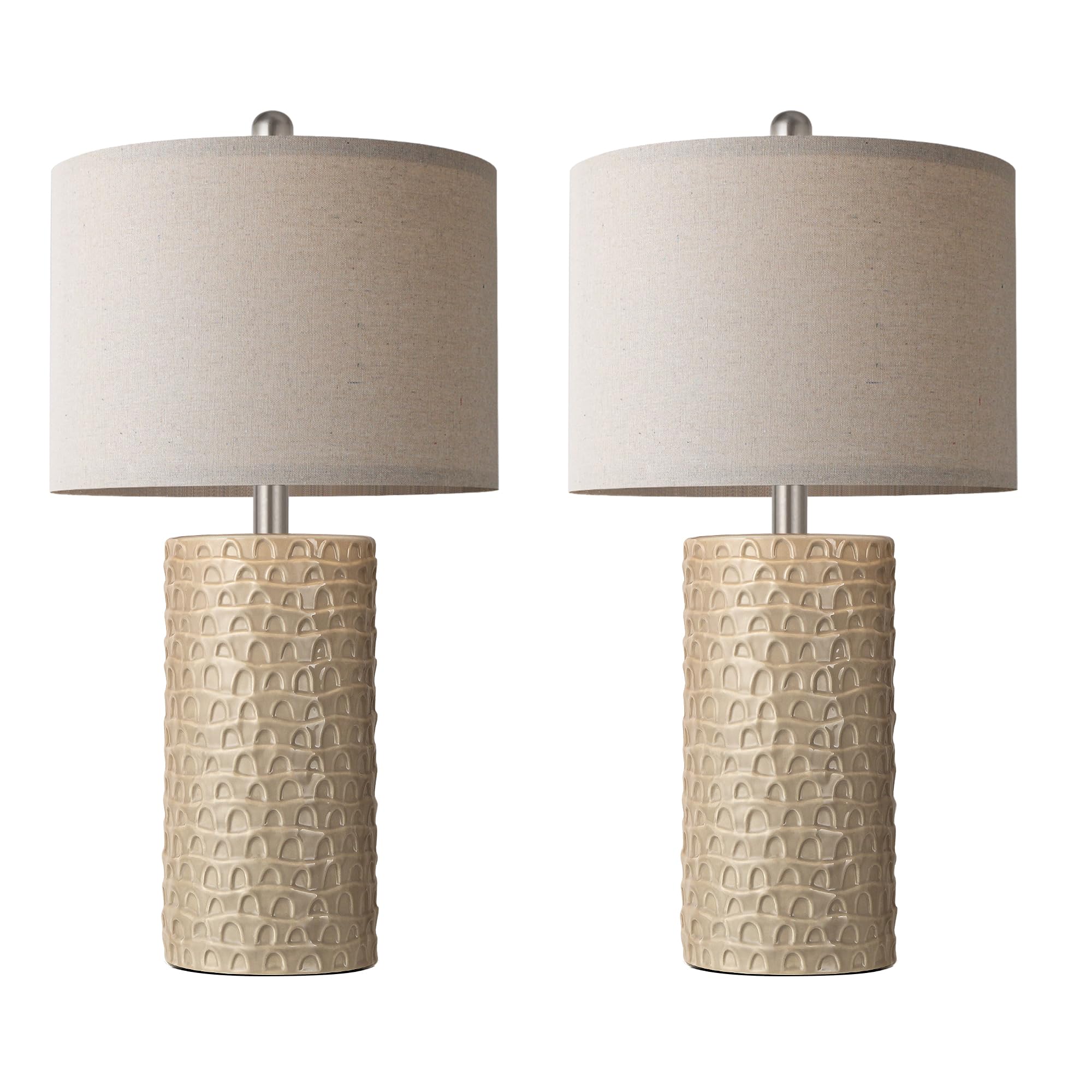 PARTPHONER Ceramic Table Lamp Set of 2, Rustic Beige, Model STR-DL-0005, Ideal for Living Room and Bedroom Decor