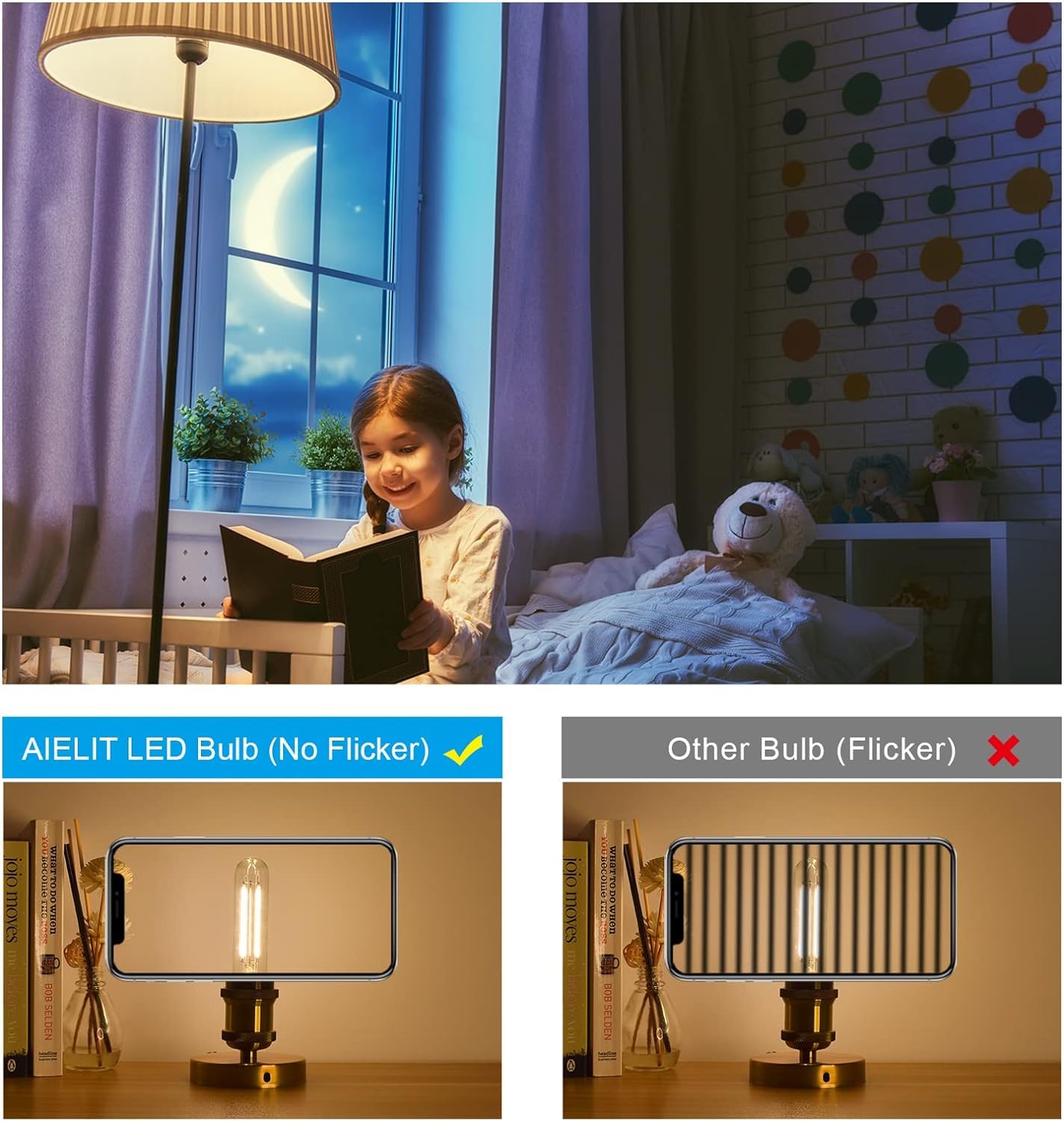Aielit Vintage T10/T30 Led Bulb 25 Watt Equivalent, Warm White 2700K, 200 Lumens, E26 Base, 2W Dimmable Led Tubular Bulbs, Class