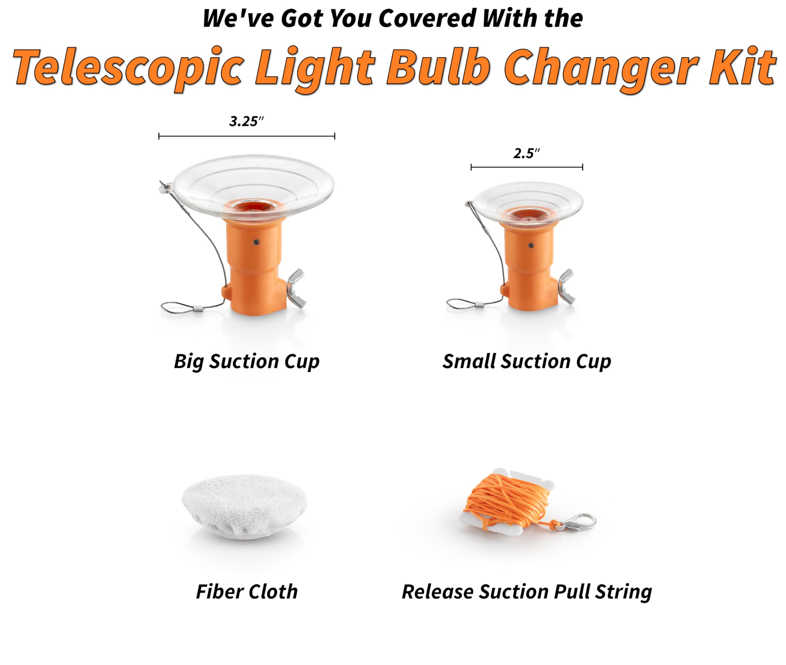 Light Bulb Changer Attachment Kit // High Reach Light Bulb Changer Grabber Fits All Extension Poles With Standard Acme Thread //