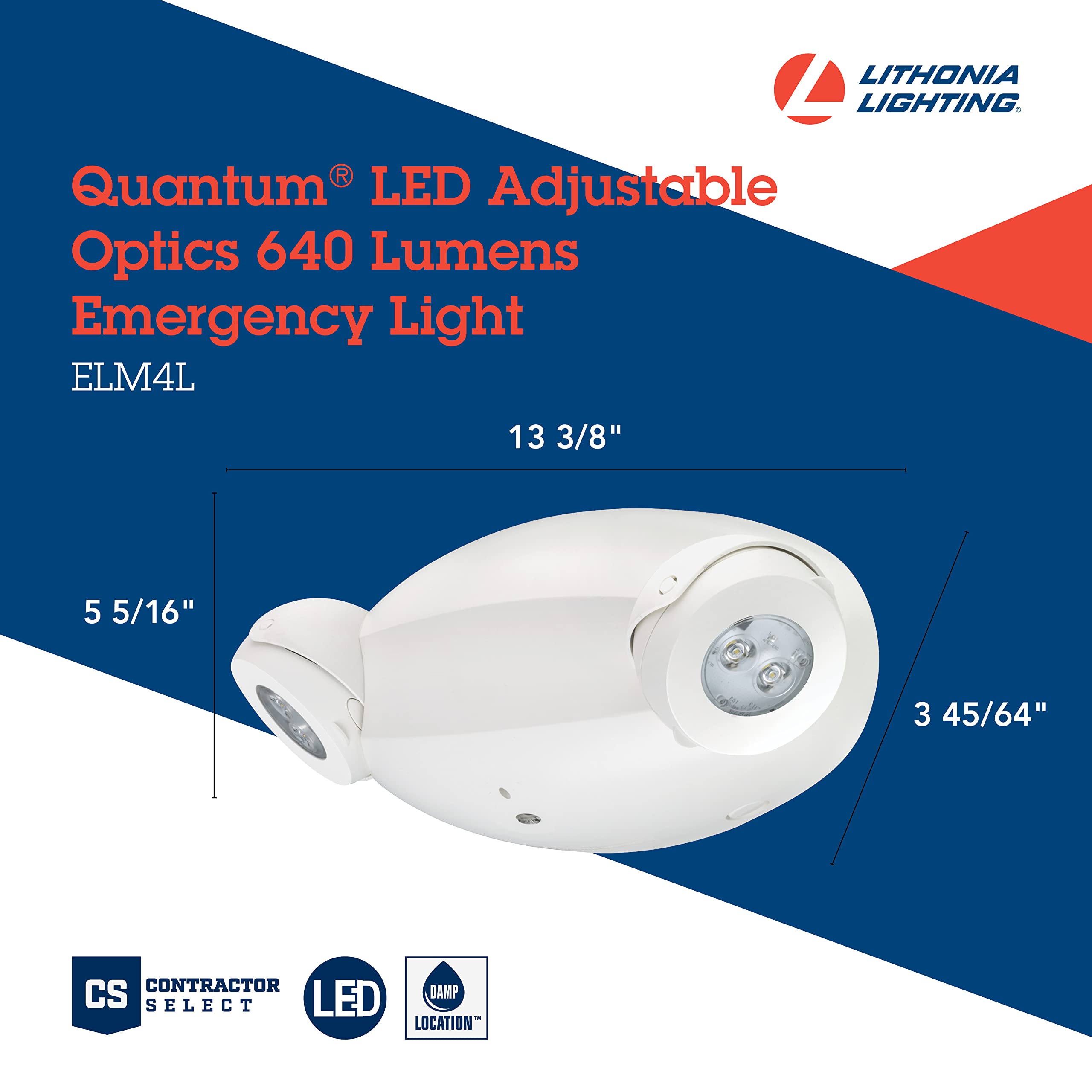 Lithonia Lighting Elm4L Quantum Led Emergency Light, Manual Testing, 640 Lumens, White