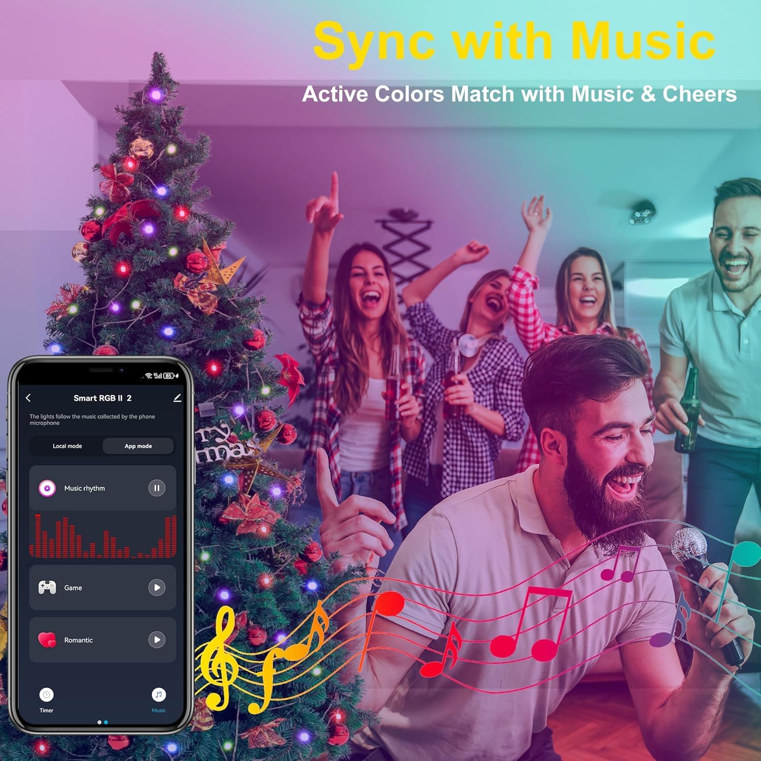 PMS Smart WiFi LED Christmas Lights, APP-Controlled, 100 LEDs, RGB-APP, Ideal for Home, Party, Garden, Halloween Decor