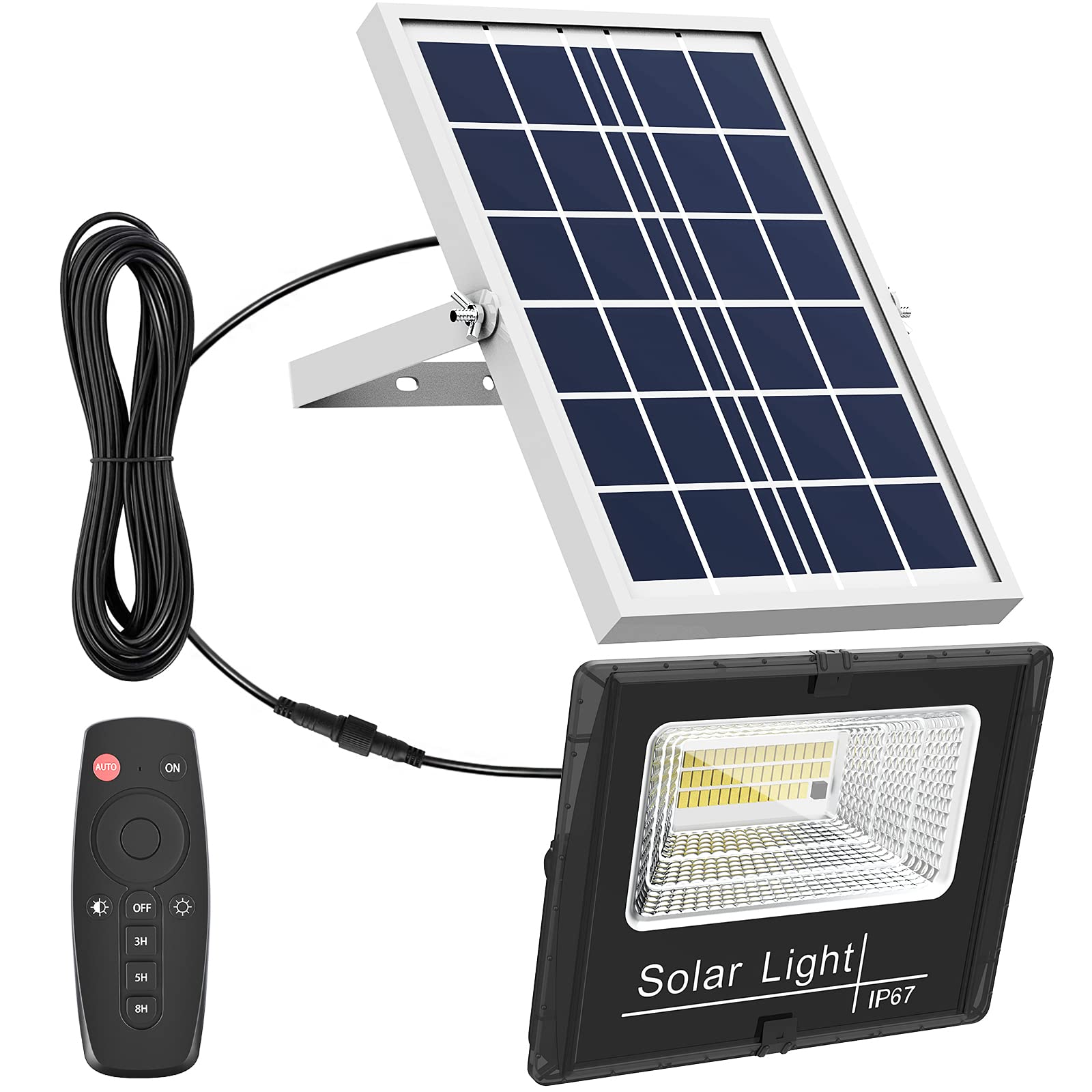 Kakalights Solar Flood Light Outdoor 6000K Bright White IP65 Waterproof Black - Auto On/Off Dusk to Dawn for Yard, Gazebo, Shed, Barn