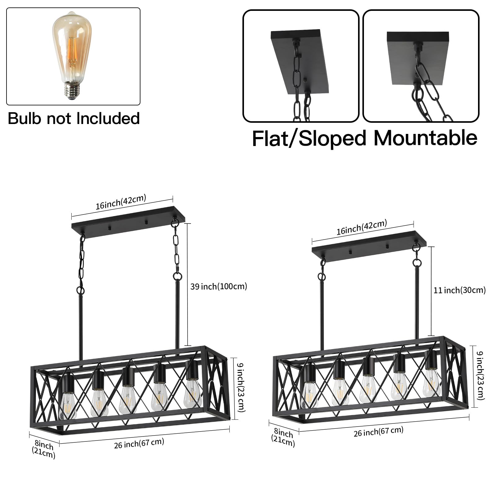 Keesfu Black Farmhouse Kitchen Island Lighting, 5 Lights Pendant Lighting Fixtures, Adjustable Height, Industrial Dining Room Light For Living Room Foyer Dining Table Over Sink.