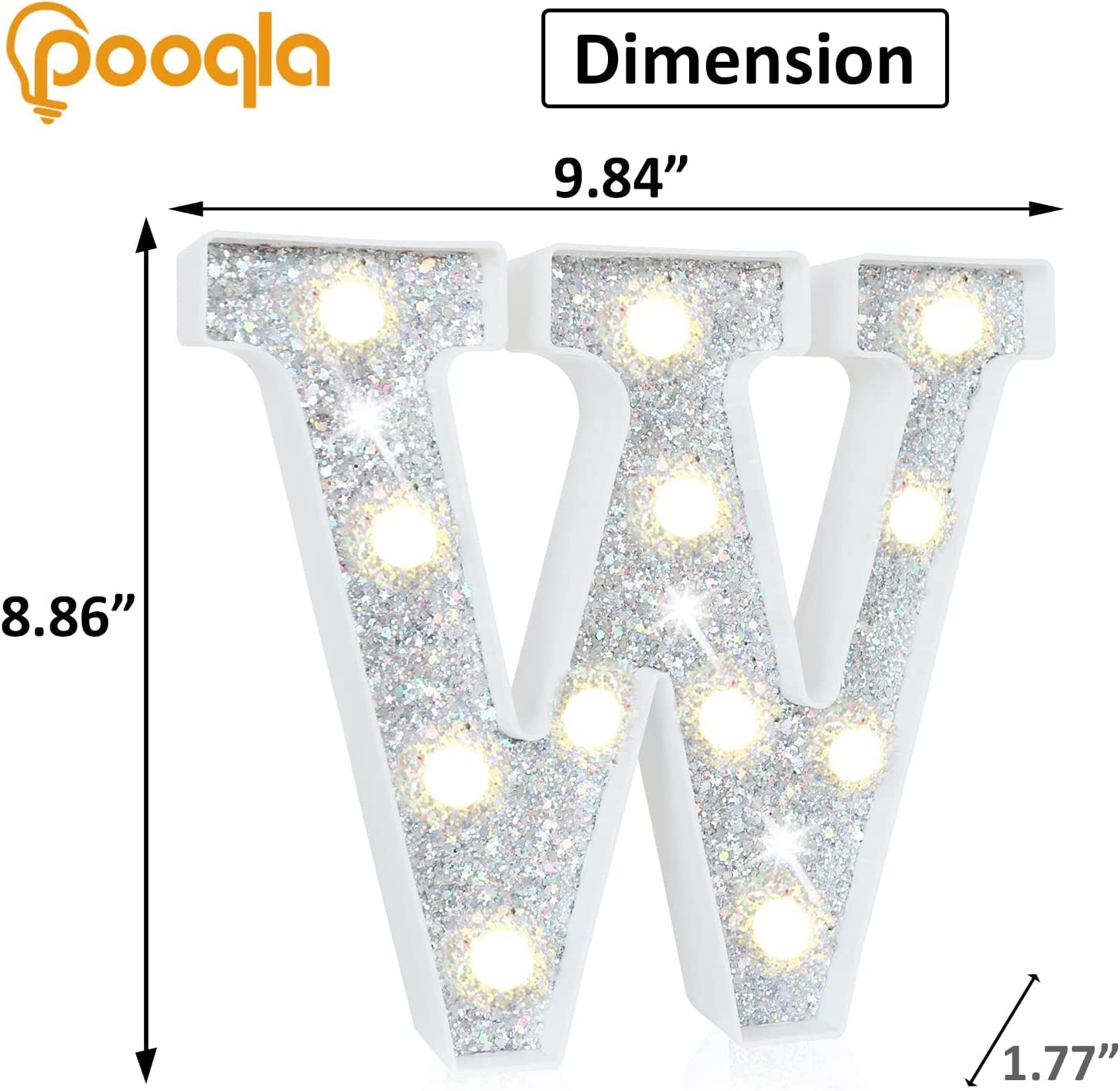Pooqla LED Marquee Letter Light, Colorful 16 Colors, Battery Operated, Model S-RGB Silver, Perfect for Parties & Decorations, Letter W