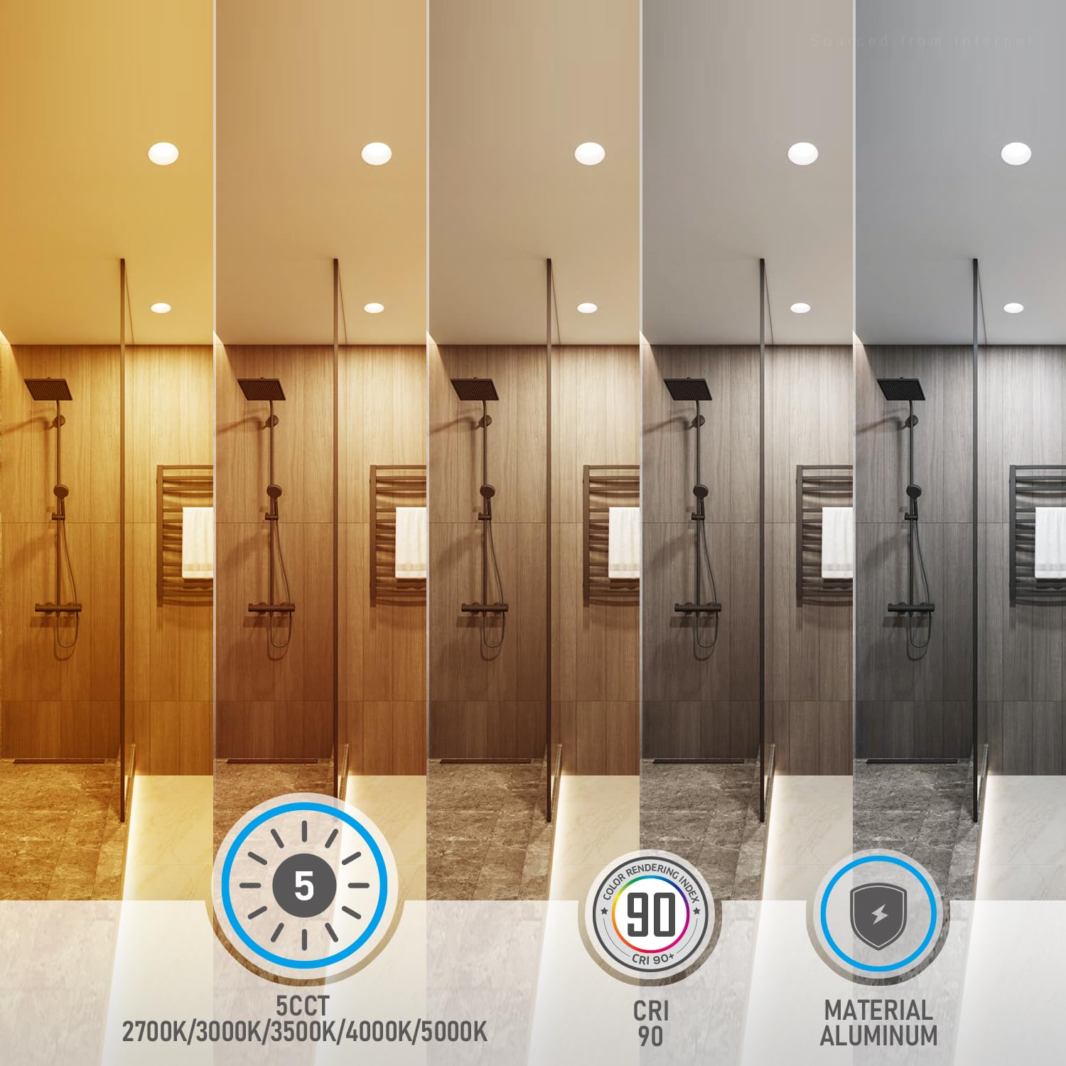 Torchstar 8-Pack 5Cct 6 Inch Slim Led Recessed Lighting With Junction Box, Anti-Glare Baffle Trim, Cri90 Dimmable Aluminum Ceiling Downlight, Air Tight & Ic Rated, 2700K3000K3500K4000K5000K Selectable