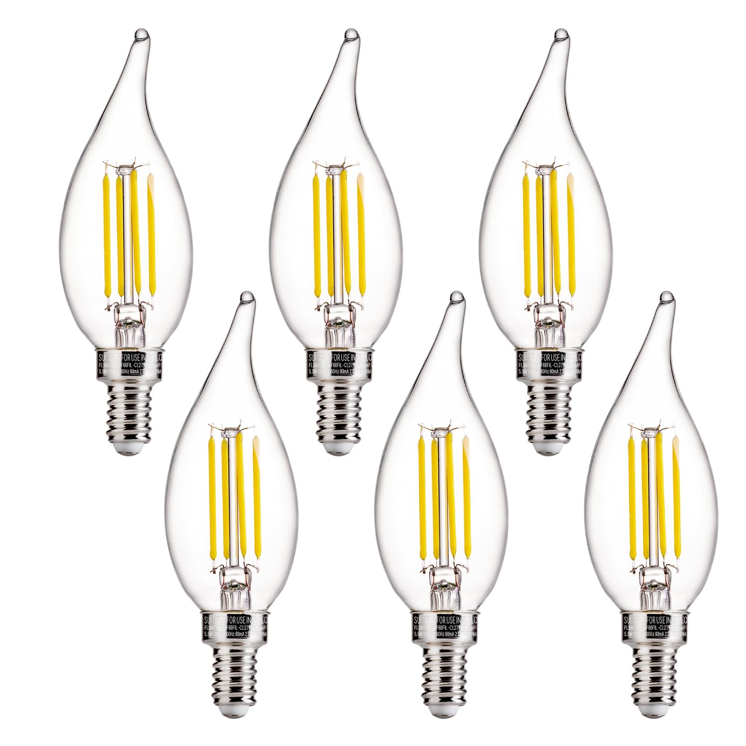 Flsnt Led Candelabra Light Bulbs, Ca11 E12 Chandelier Led Light Bulbs 60W Equivalent, 5000K Daylight, 550Lm, 5.5W, 90+ High Cri,