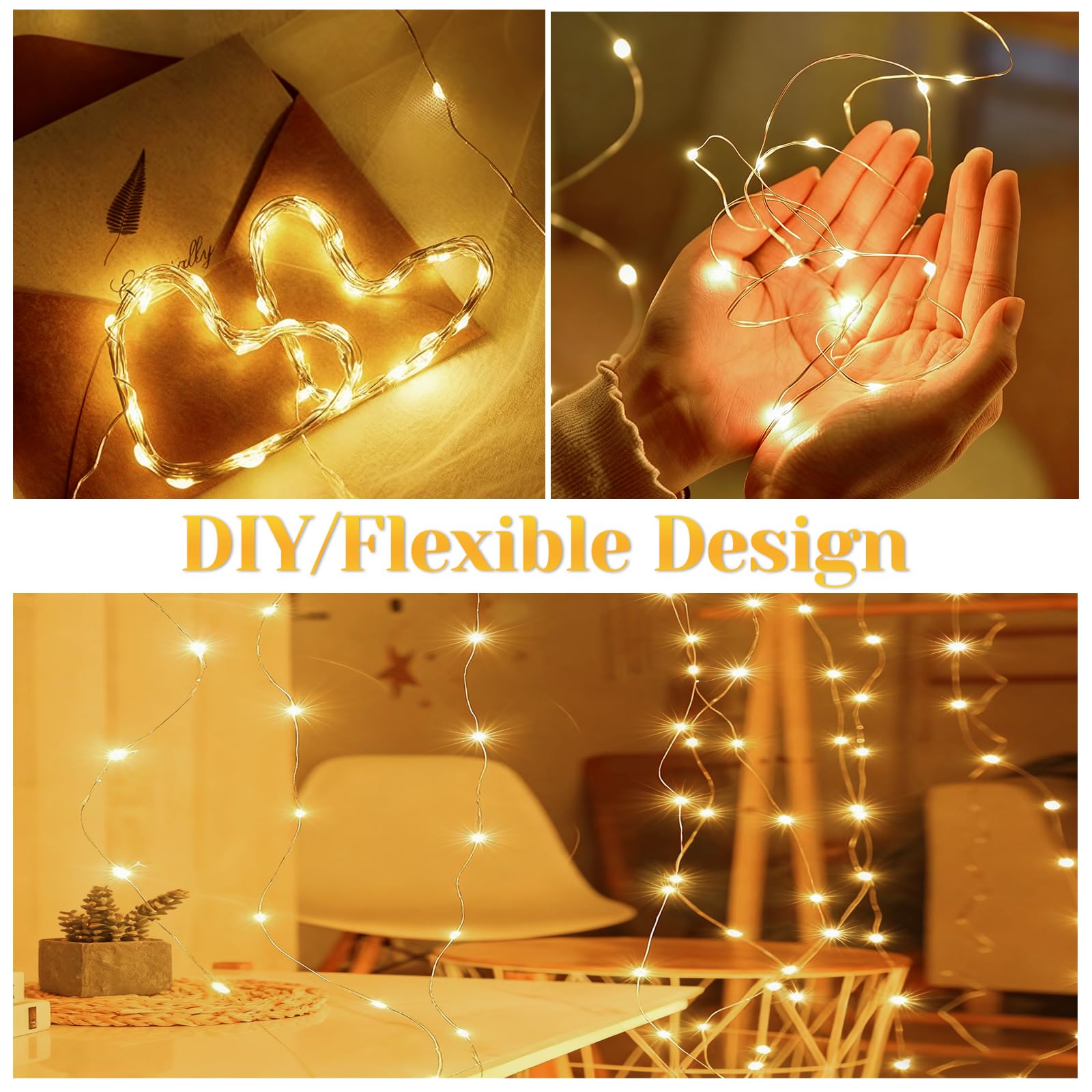 Flechllary 200 LED Fairy Lights, Battery Operated, Waterproof, 67Ft, Warm White, 8 Modes, Model LZZK-IR21-13-01