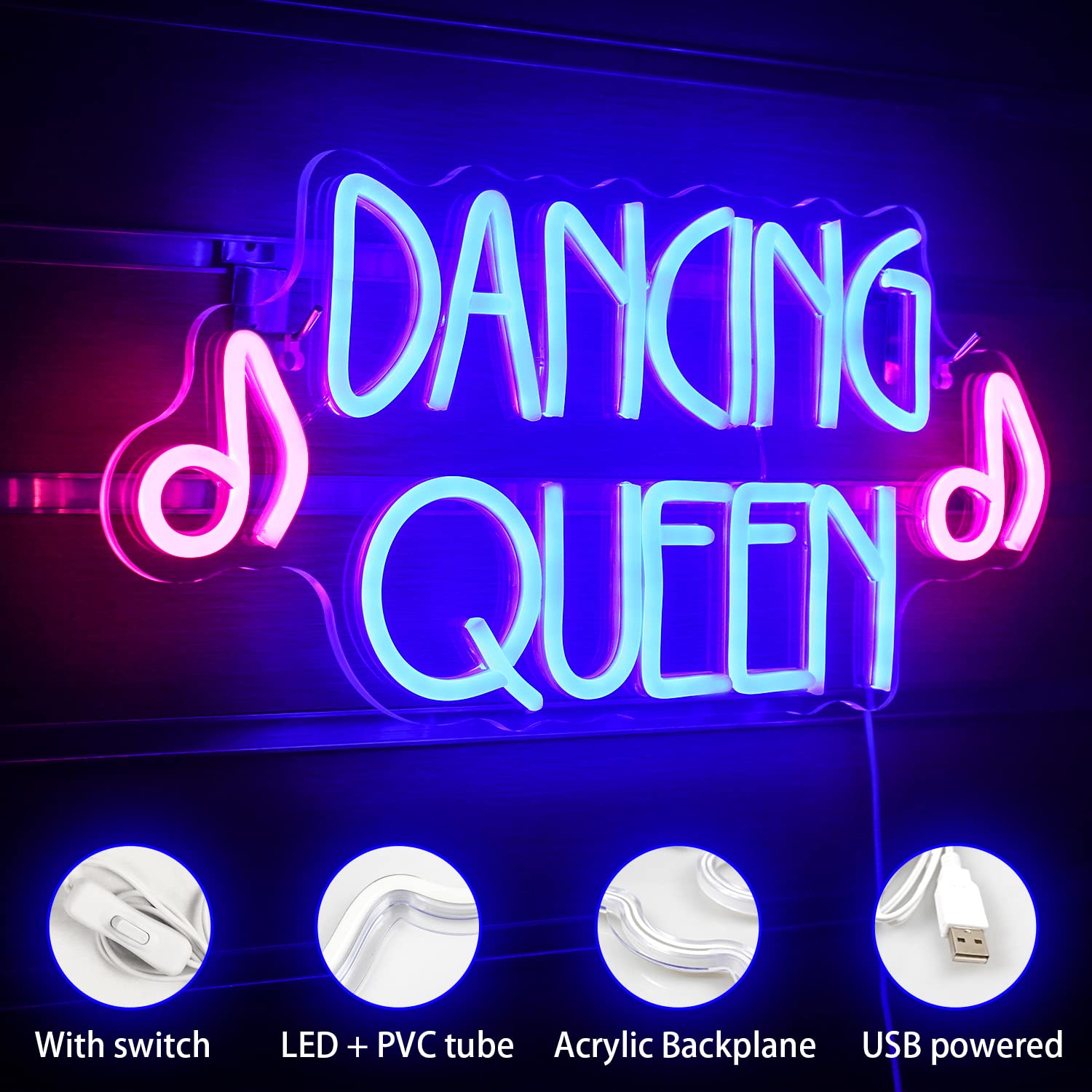 Wanxing Dancing Queen Neon Sign - USB Powered LED Wall Decor - Purple - 16.5 x 7.9 inch - Acrylic for Dance Studio & Party