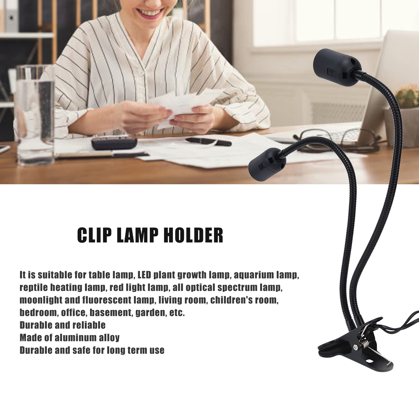 Luqeeg Clip Desk Lamp with E26/E27 Socket, 360° Adjustable Clamp Light, On/Off Switch for Headboard, Study, and Work