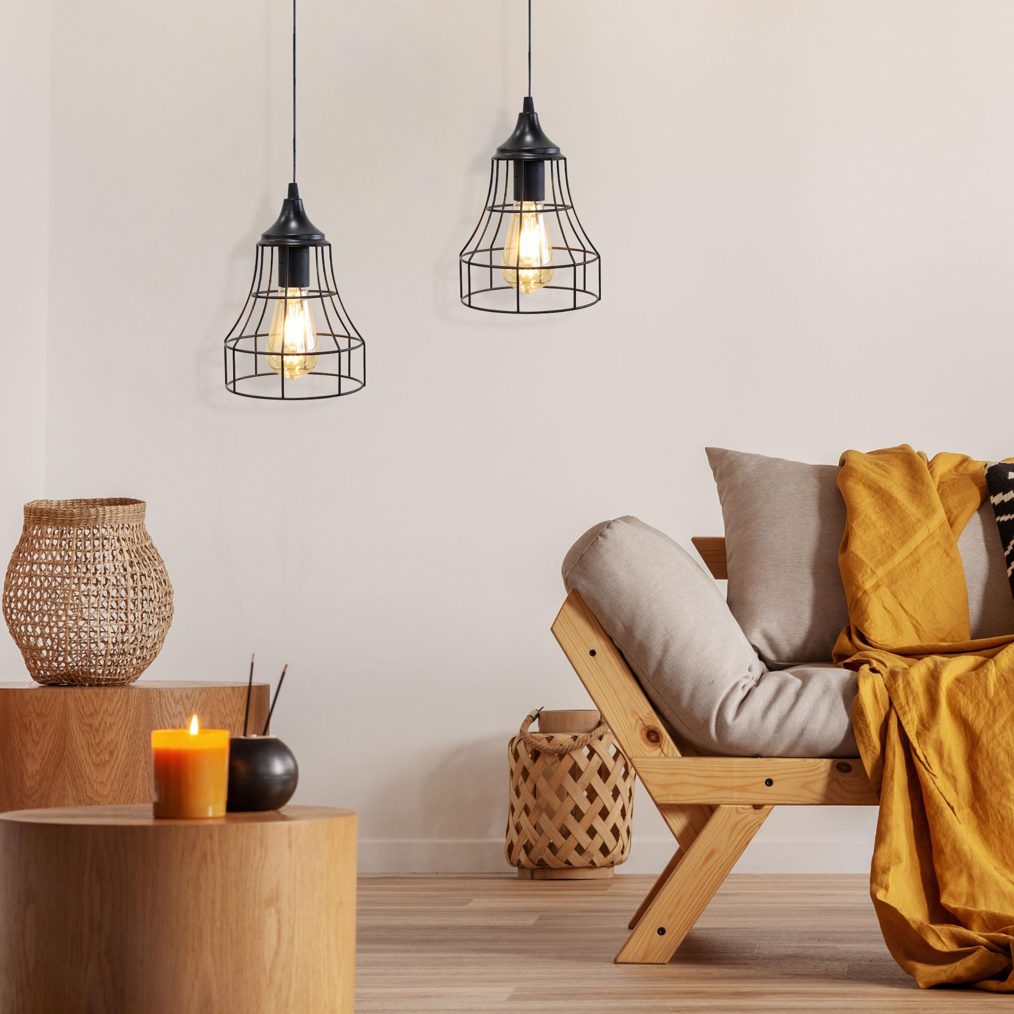 Jhy Design Hanging Lamp Set Of 2 Battery Powered Decorative Pendant Lamp Metal Cage Battery Lamp With 6 Hours Timer For Bar Bedr