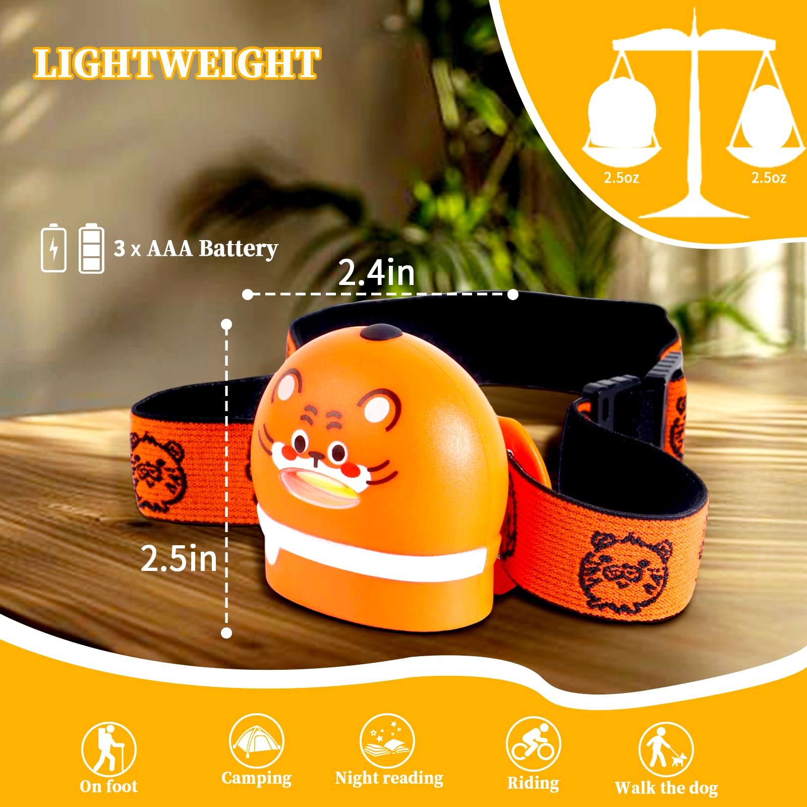 KunHe 8 Pack LED Kids Headlamp - Adjustable Animal Design, Plastic, Model H4-8, Perfect for Camping & Christmas Gifts