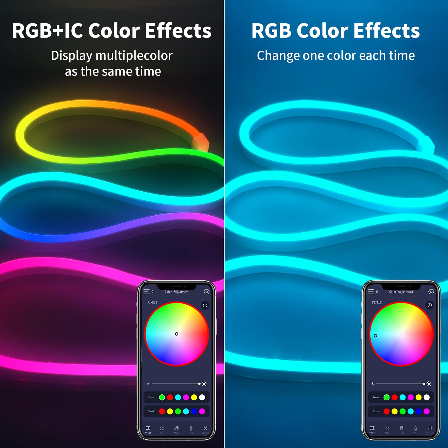 iNextStation RGB Smart IC 5V USB Neon LED Strip Lights, 16.4ft Waterproof Multicolor Tape for Indoor/Outdoor Decor