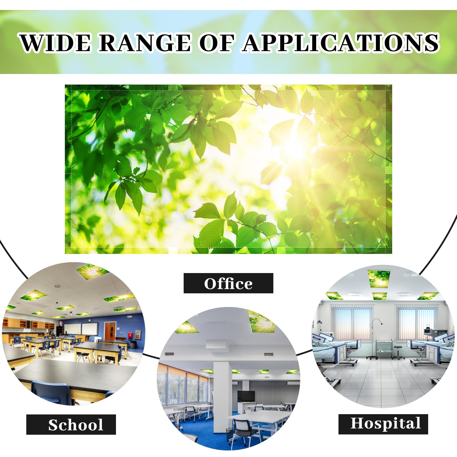 Patelai Fluorescent Light Cover with 10 Magnets, 4 x 2 Feet, Green Leaves, Flame Retardant Fabric, Model PT-Patelai-2655