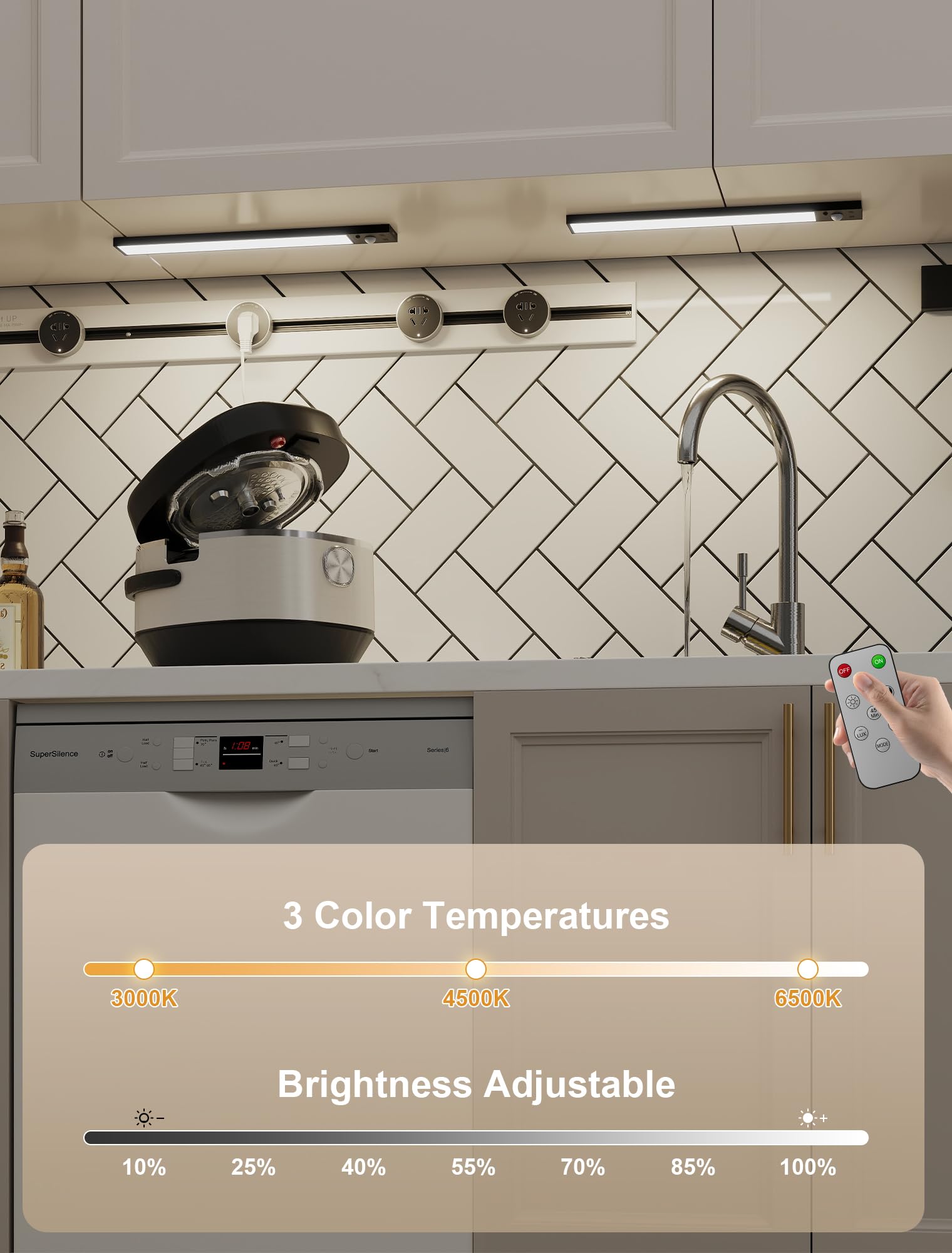 Tnight 5 Pack Under Cabinet Lights - 8" Magnetic Dimmable Wireless, Motion Activated, Black Plastic, Remote Control