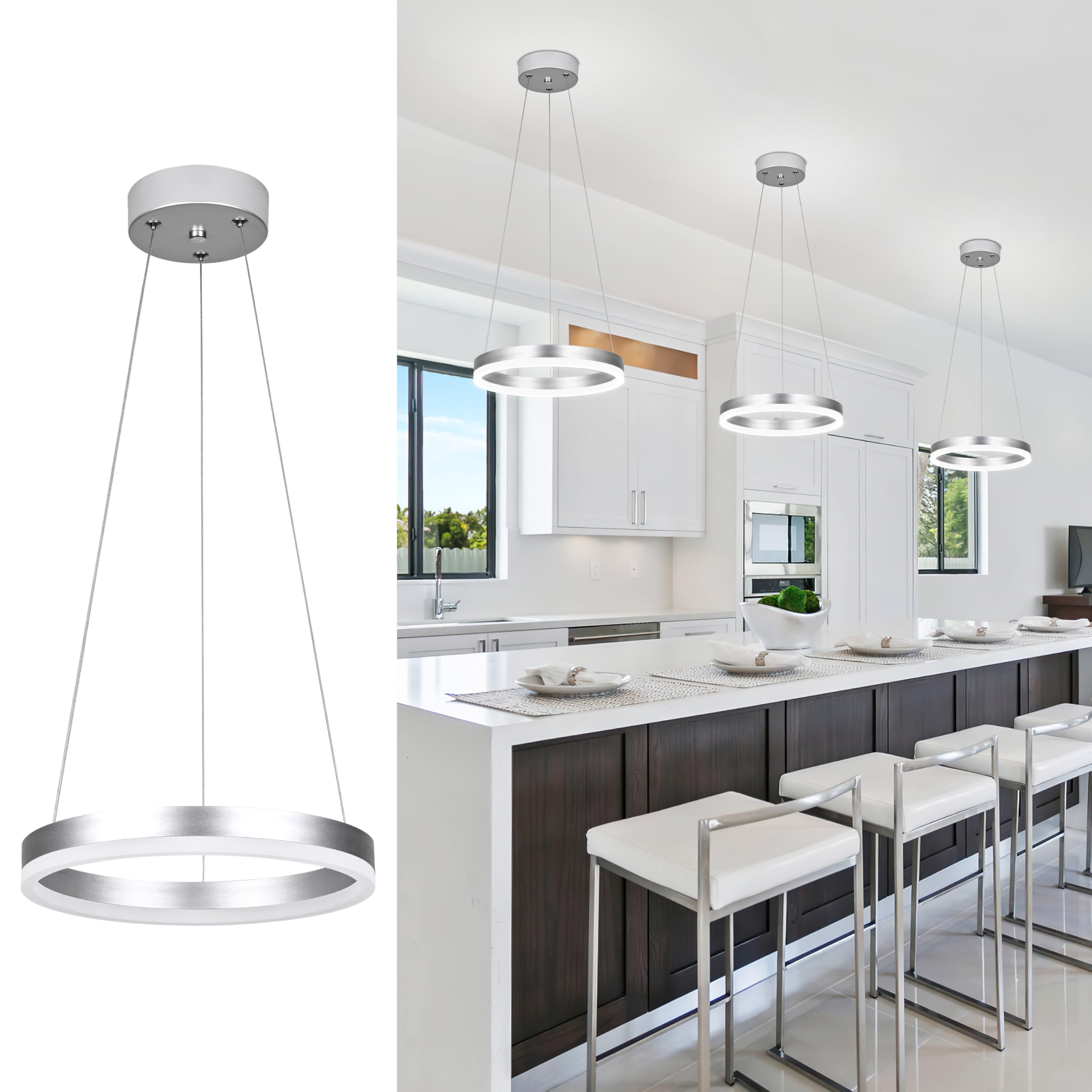 Mccokaige 12 Nickel Led Ring Chandelier Ring Modern Led Chandelier 3 Pack Modern Pendant Lights Led Pendant Lights Adjustable He