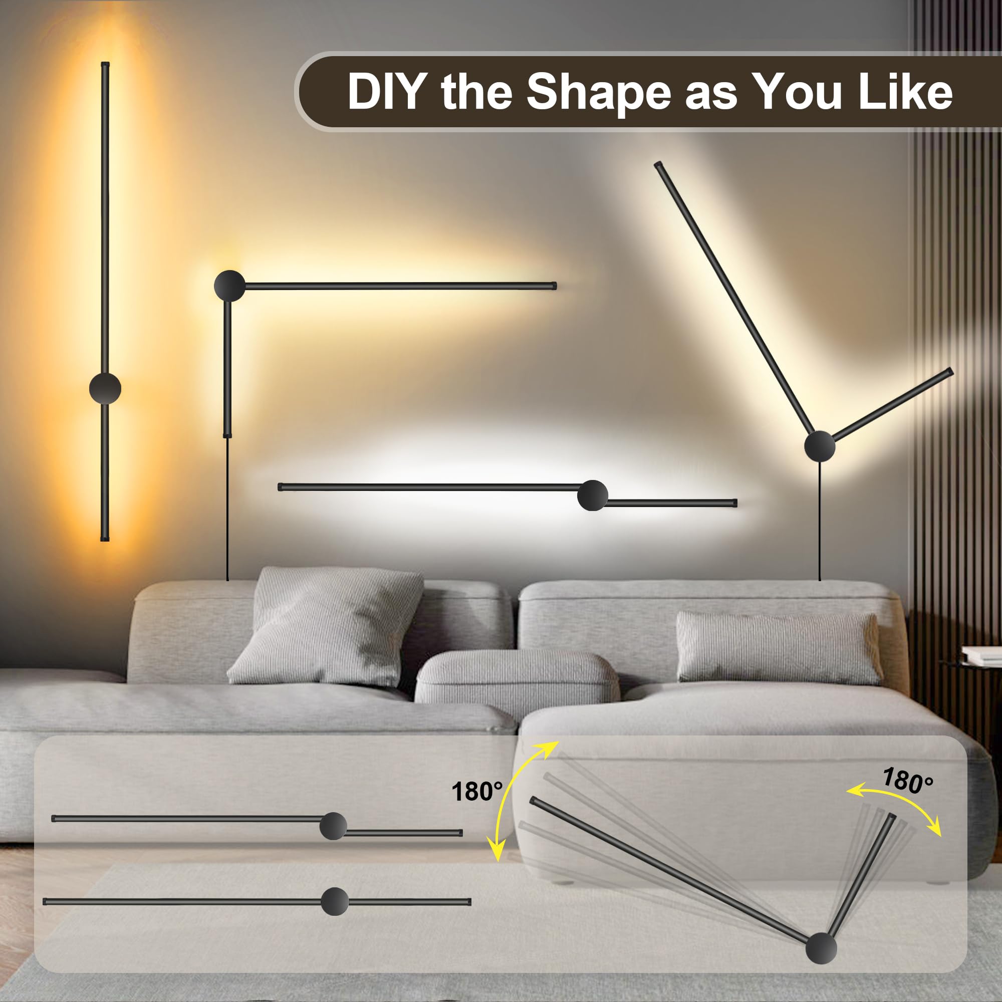 Goodate Wall Sconces Set Of Two With Remote, Stepless Colors 3000K-6500K & Stepless Dimming, Hardwire Or Plug-In, 180? Rotate, L