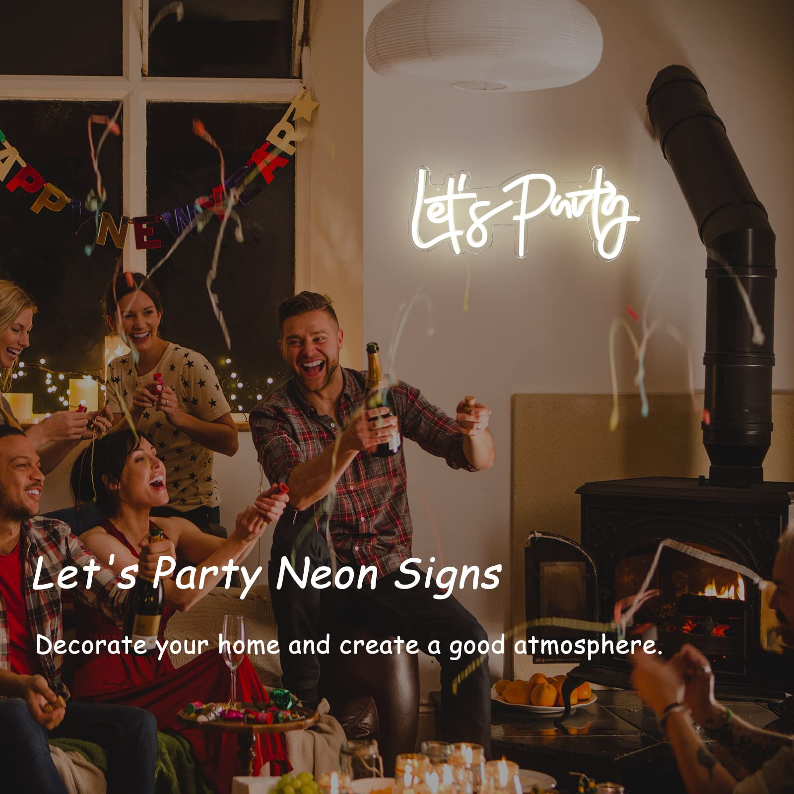 Let'S Party Neon Sign, Led Neon Lights For Bedroom Wall Decor, Art Decorative Lights For Bachelorette Party, Engagement Party, Birthday Party, Living Room, Gamer Room Decor Aesthetic (Warm White)